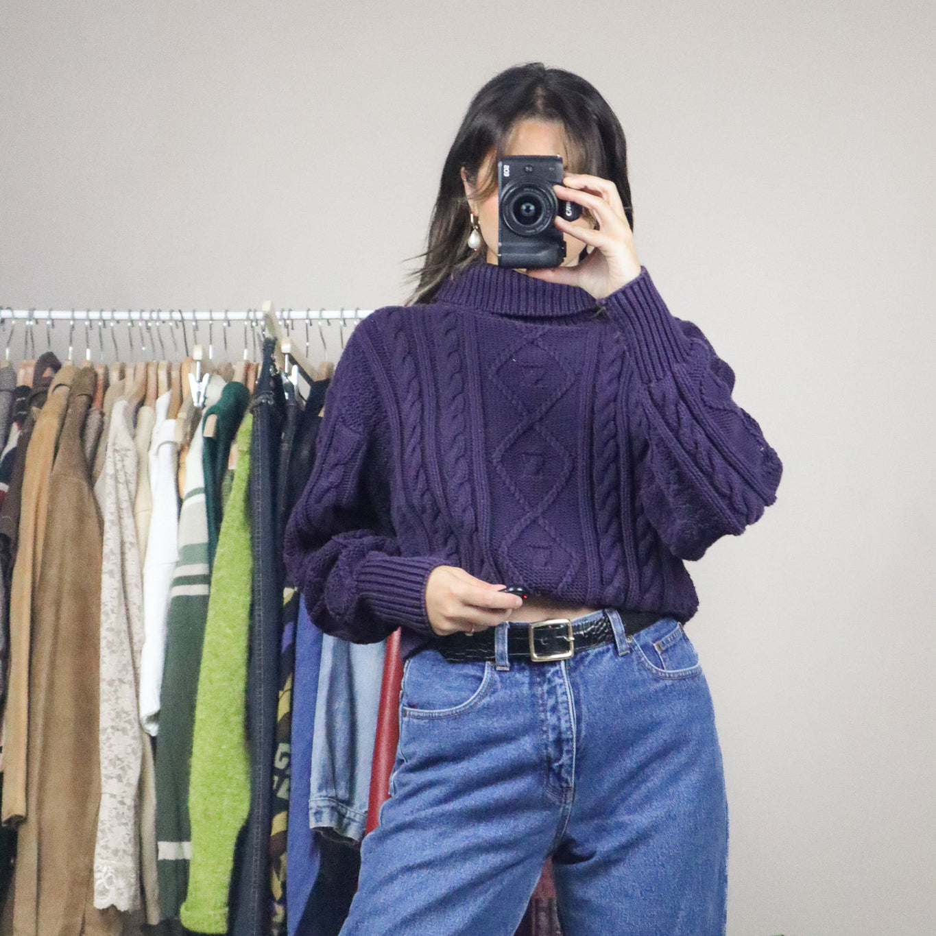 Vintage x Cable Knit Cropped Sweater (S)