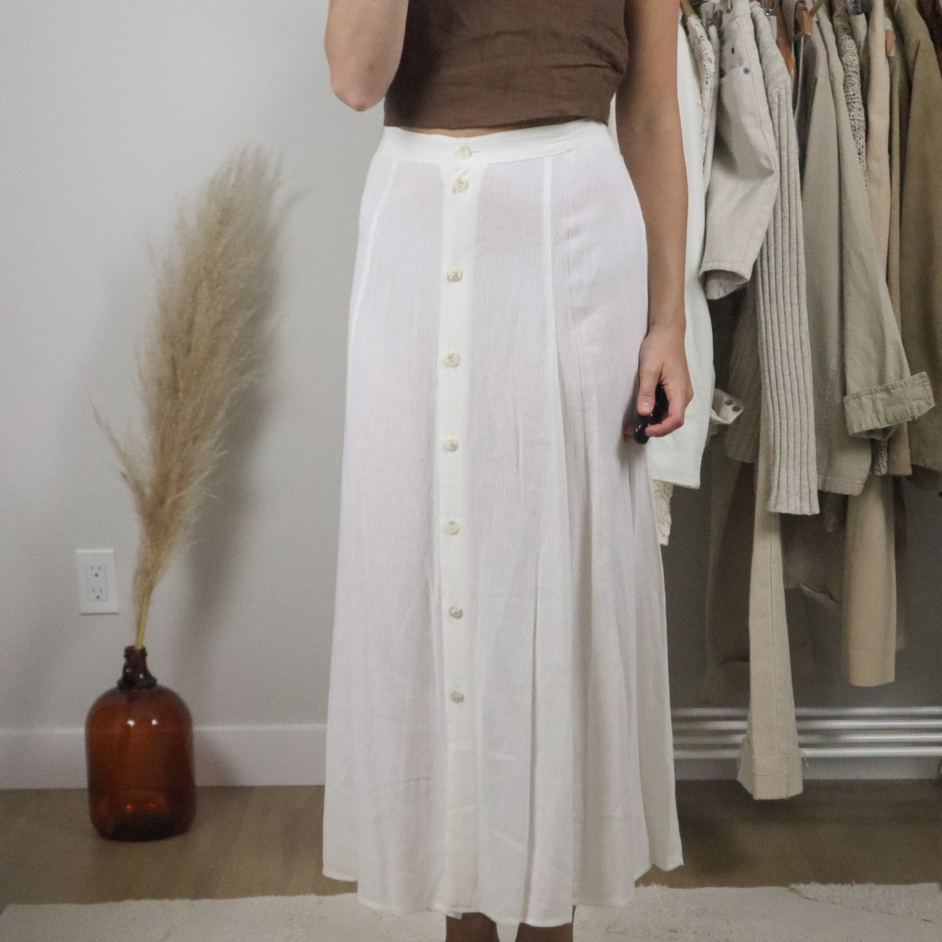 Made in Canada x Vintage x Linen Blend Button Maxi Skirt (14)