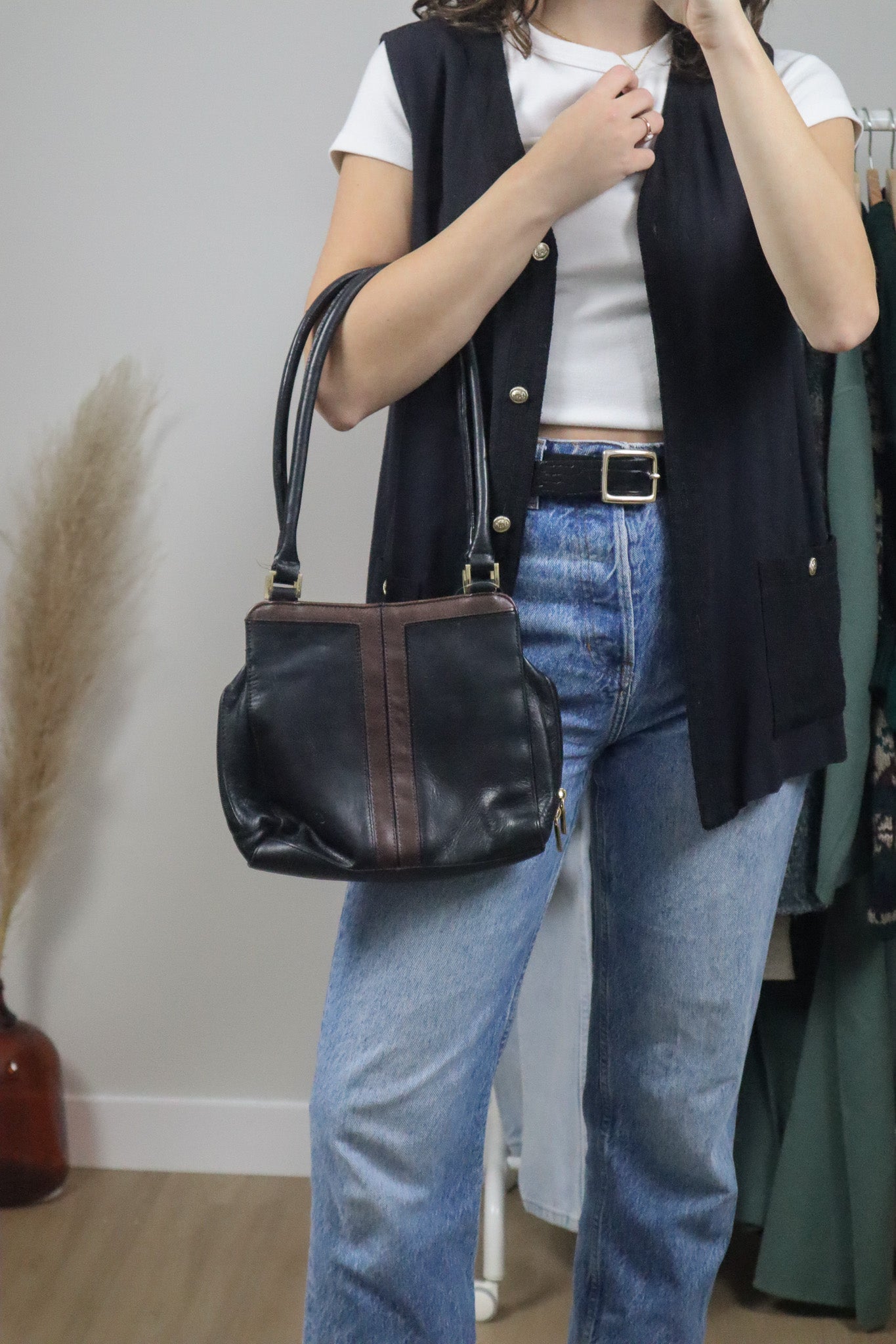 Vintage x Faux Leather Contrast Purse