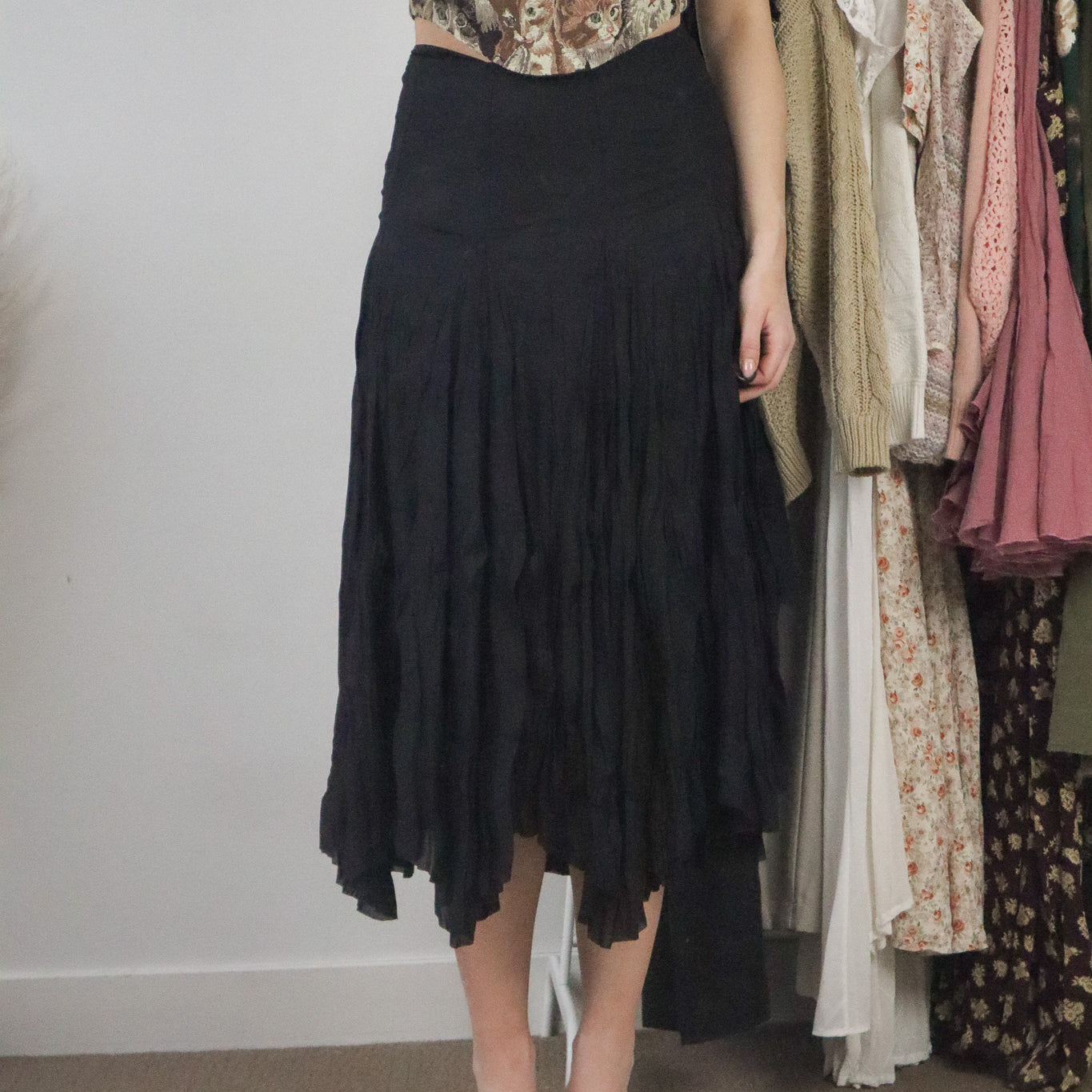 Vintage x Wrinkle Effect Midi Skirt (6/8)