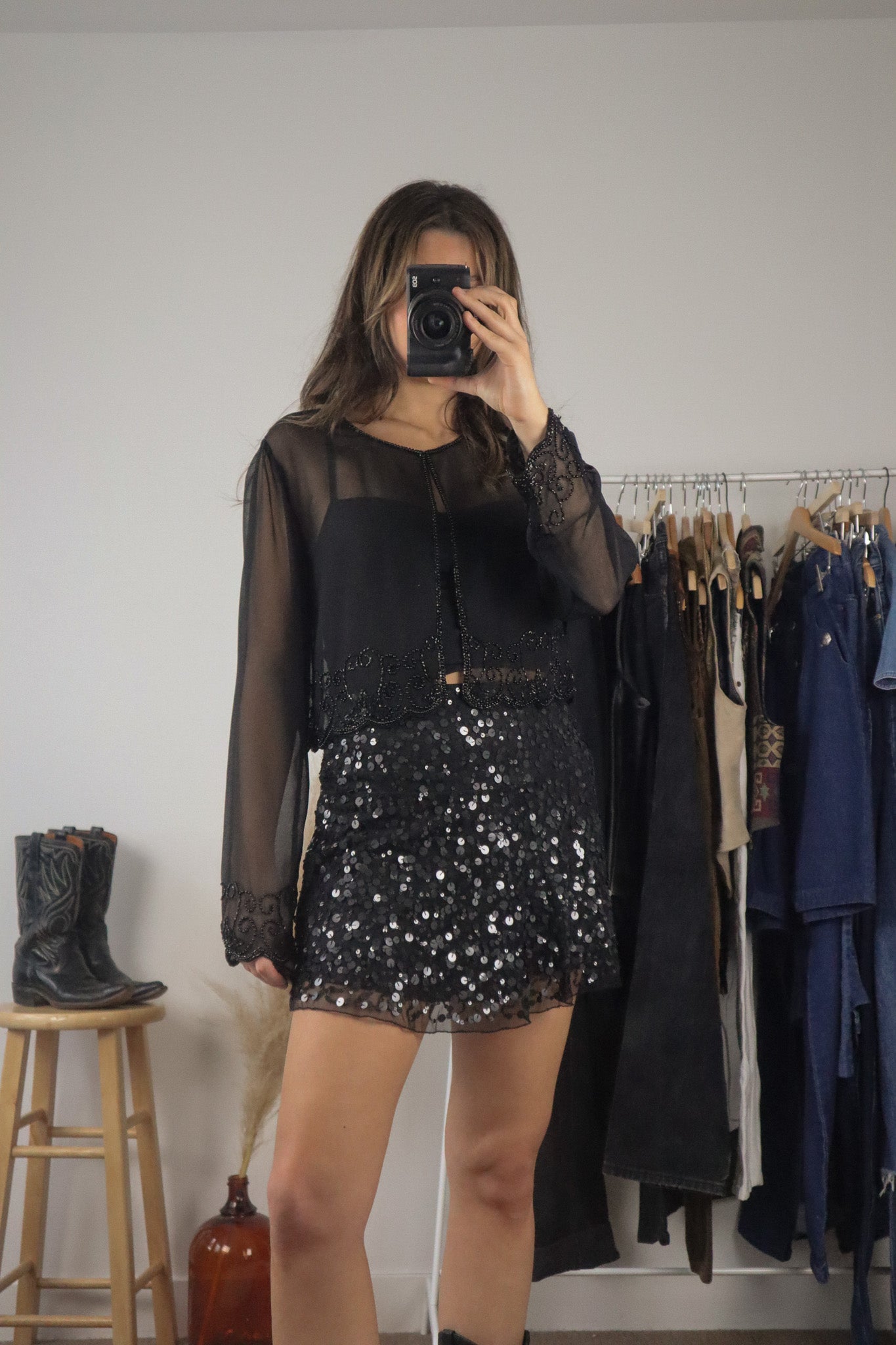 Vintage x Beaded Sheer Clasp Top (S/M)