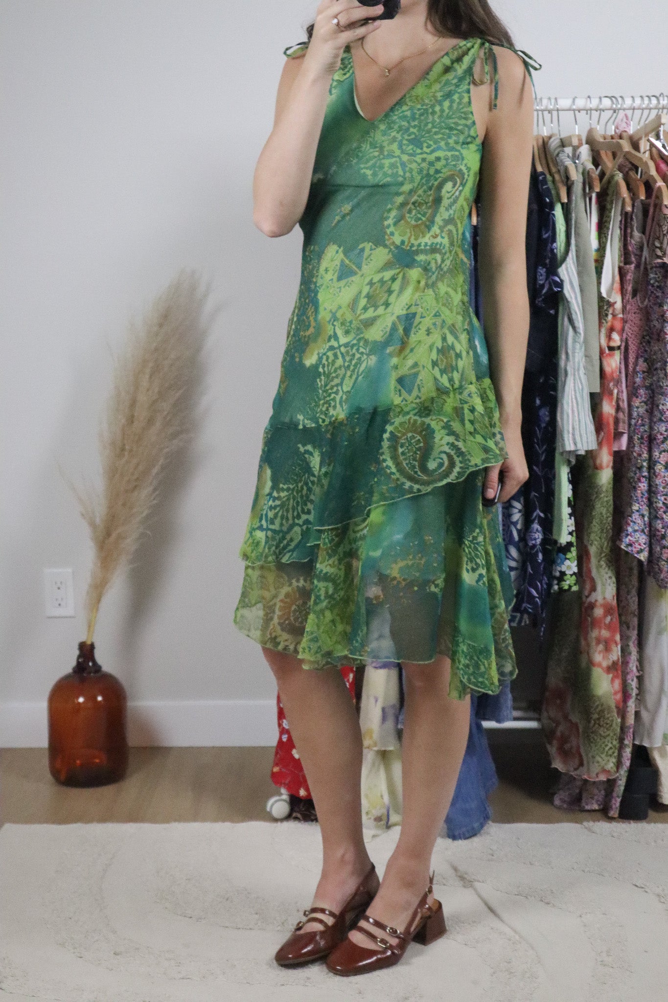 Vintage x Patterned Sequin/Beaded Midi Dress (S)
