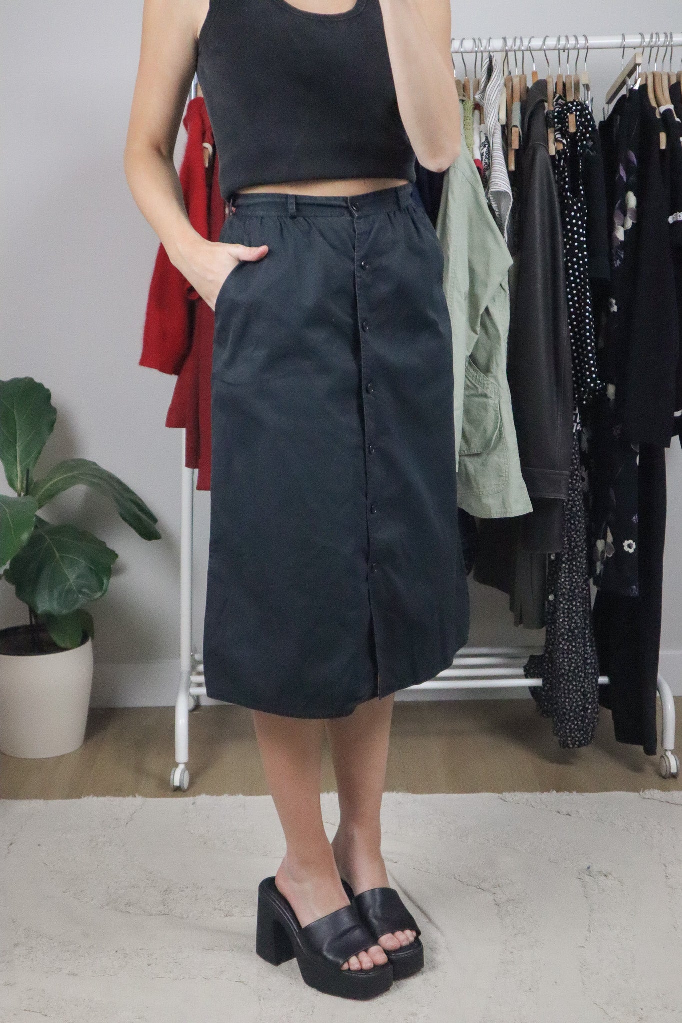 Vintage x Cotton Botton Down Midi Skirt (4)