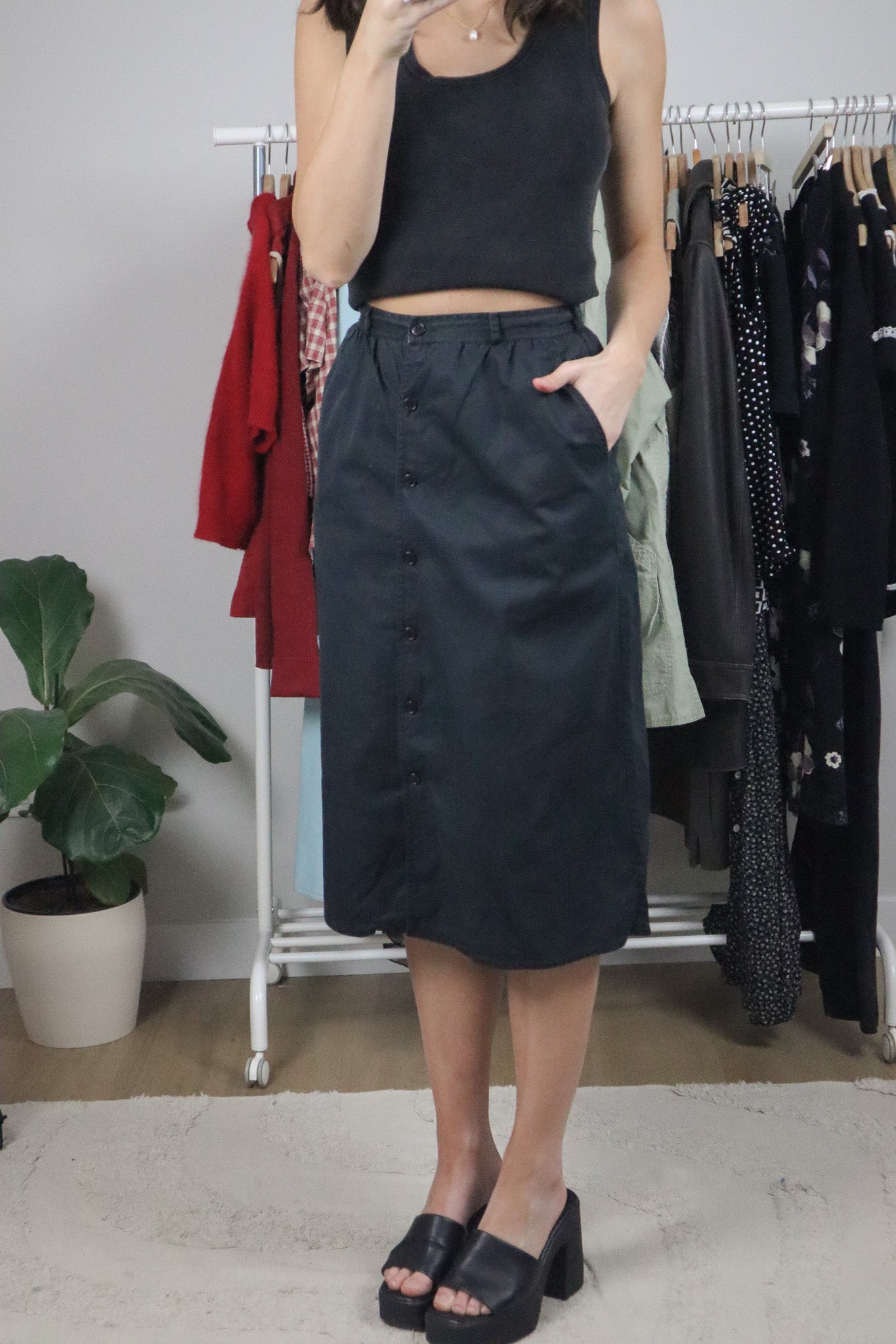 Vintage x Cotton Botton Down Midi Skirt (4)
