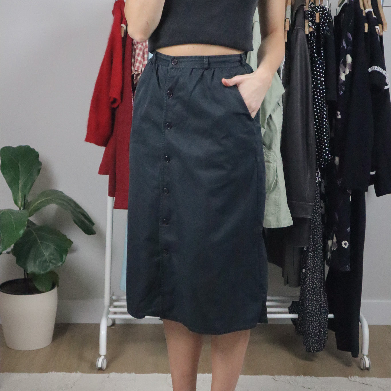Vintage x Cotton Botton Down Midi Skirt (4)
