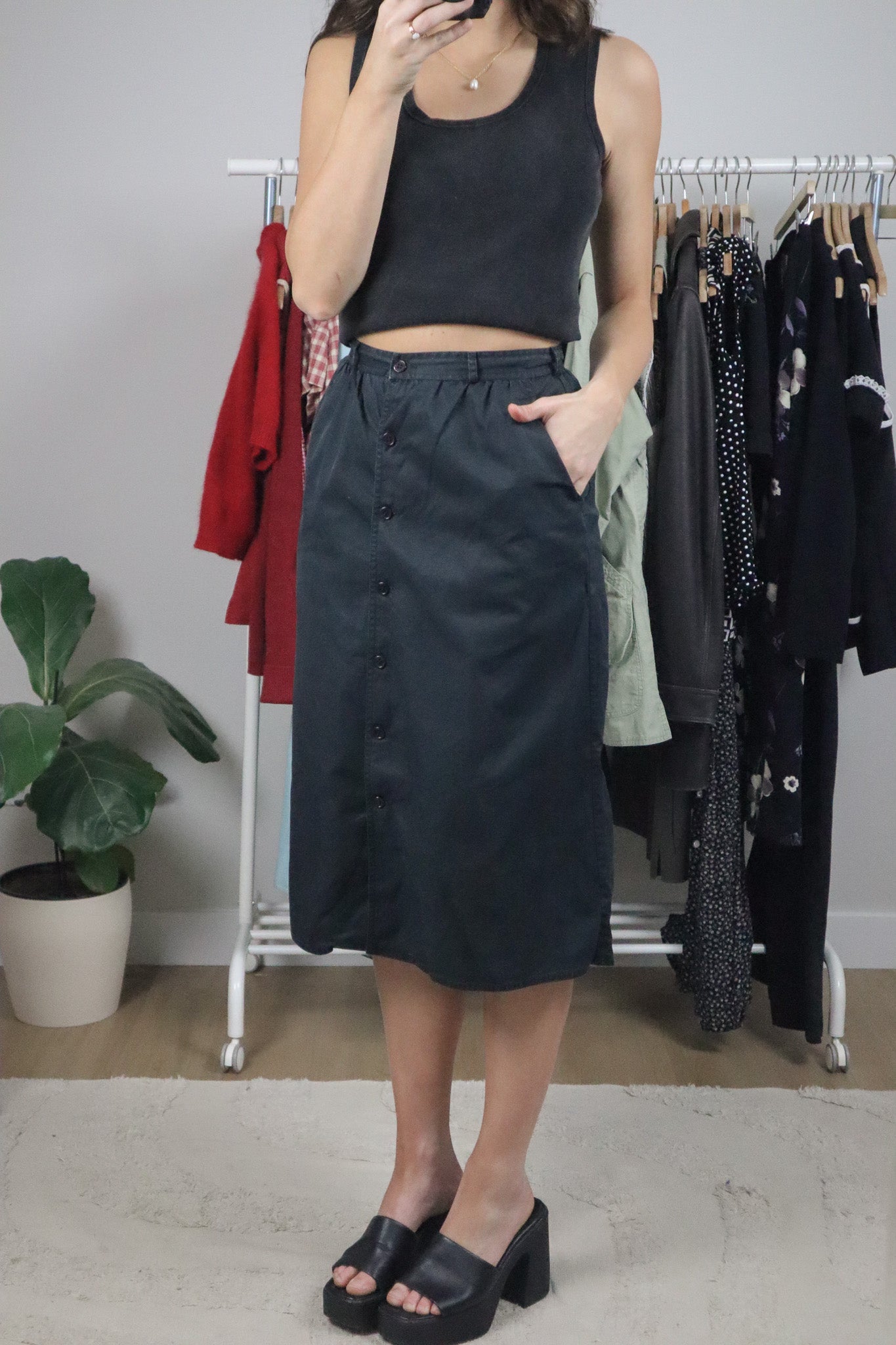 Vintage x Cotton Botton Down Midi Skirt (4)