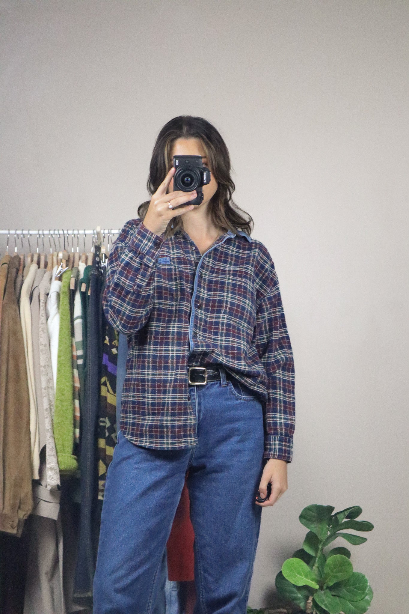 Vintage x Plaid & Denim Button Up (S/M)