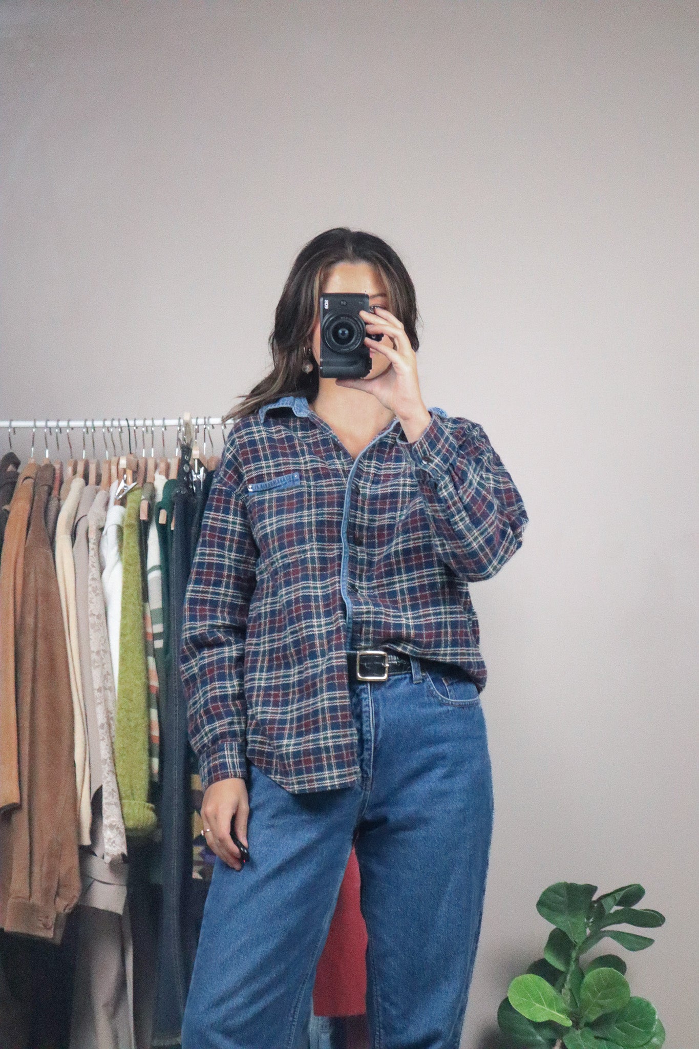 Vintage x Plaid & Denim Button Up (S/M)