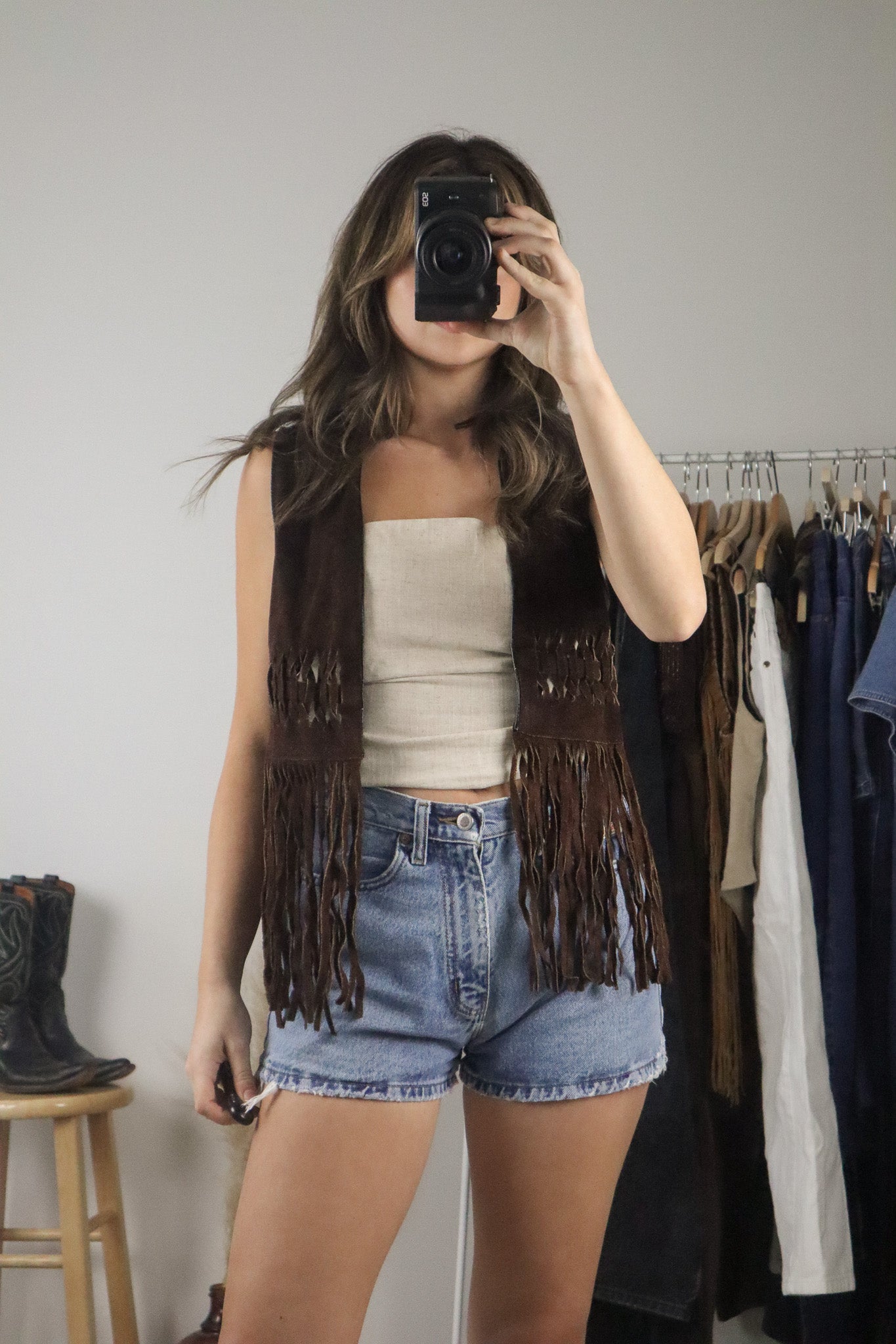 Vintage x Suede Fringe Vest (S)