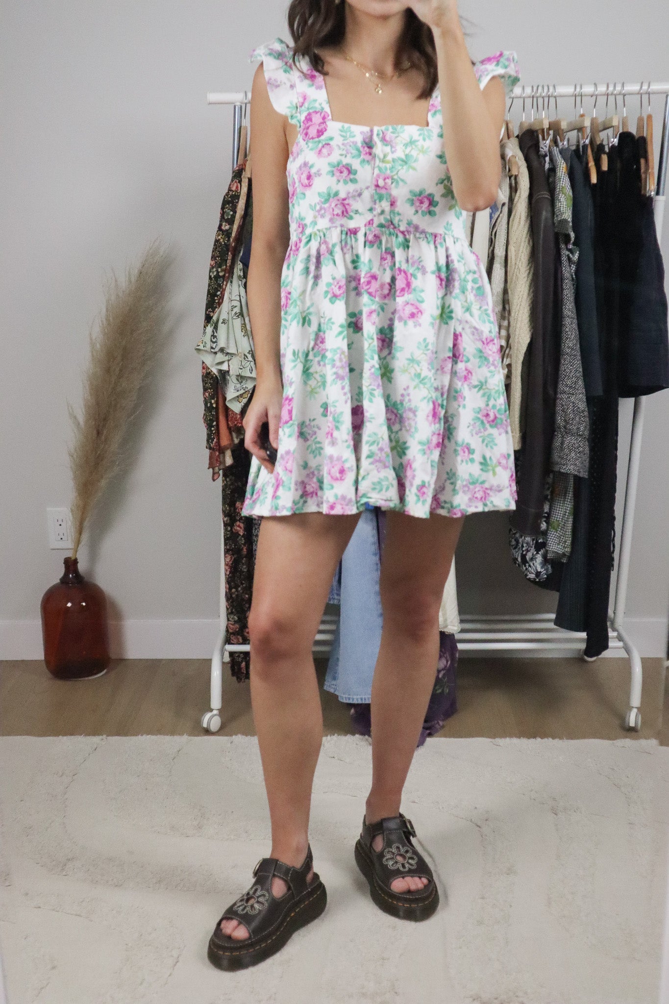Modern x Cotton/Linen Baby Doll Floral Mini Dress (4)