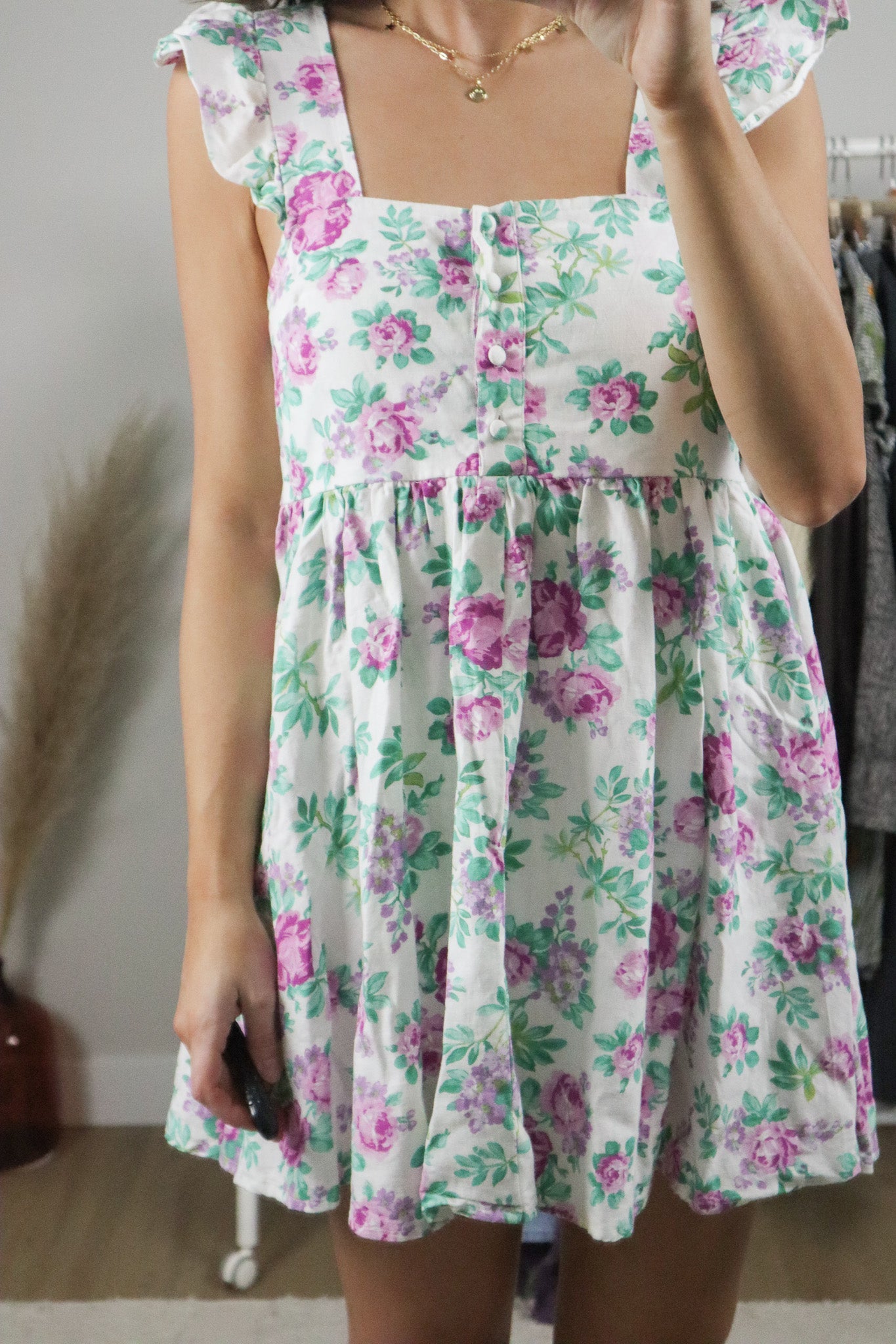 Modern x Cotton/Linen Baby Doll Floral Mini Dress (4)