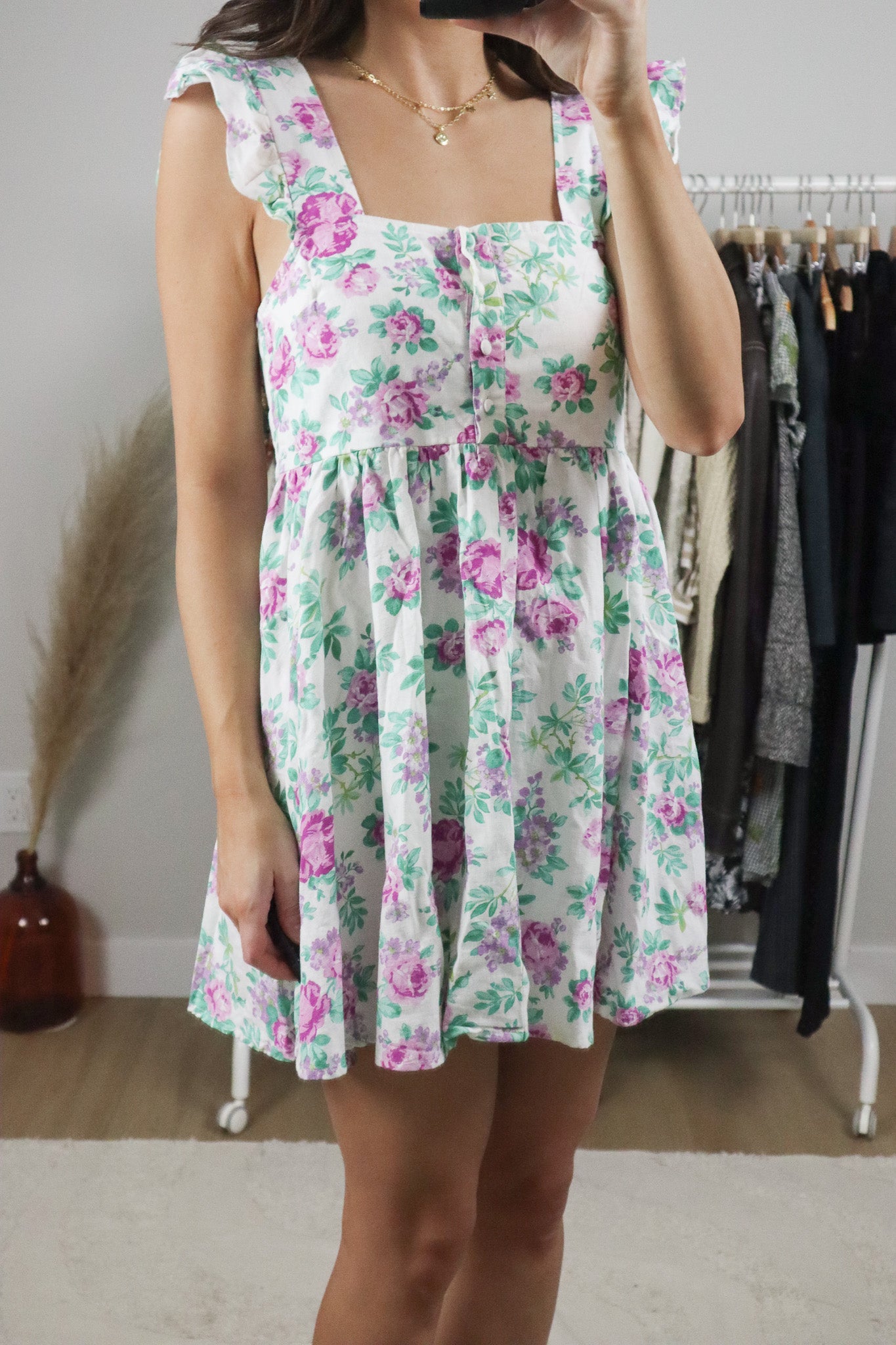 Modern x Cotton/Linen Baby Doll Floral Mini Dress (4)