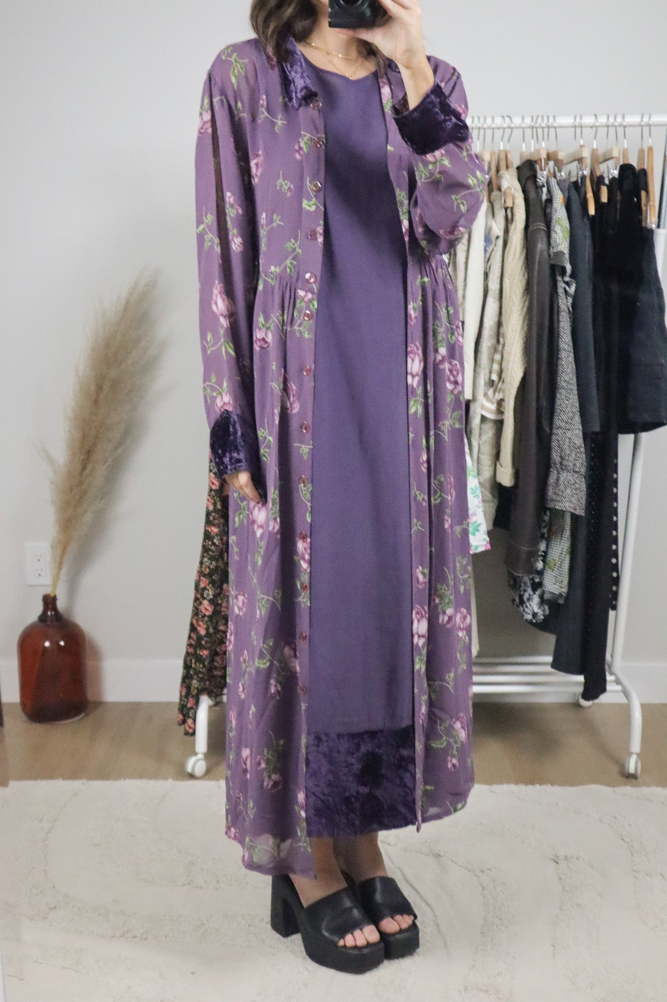 Vintage x April Cornell x Velvet Trim Two-Piece set (L)