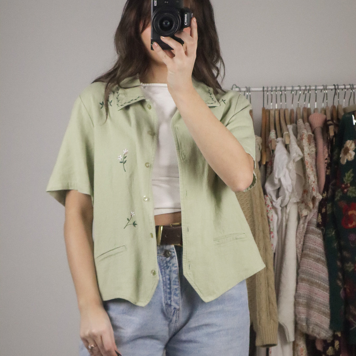 Vintage x Embroidered Linen Blend Top (M)