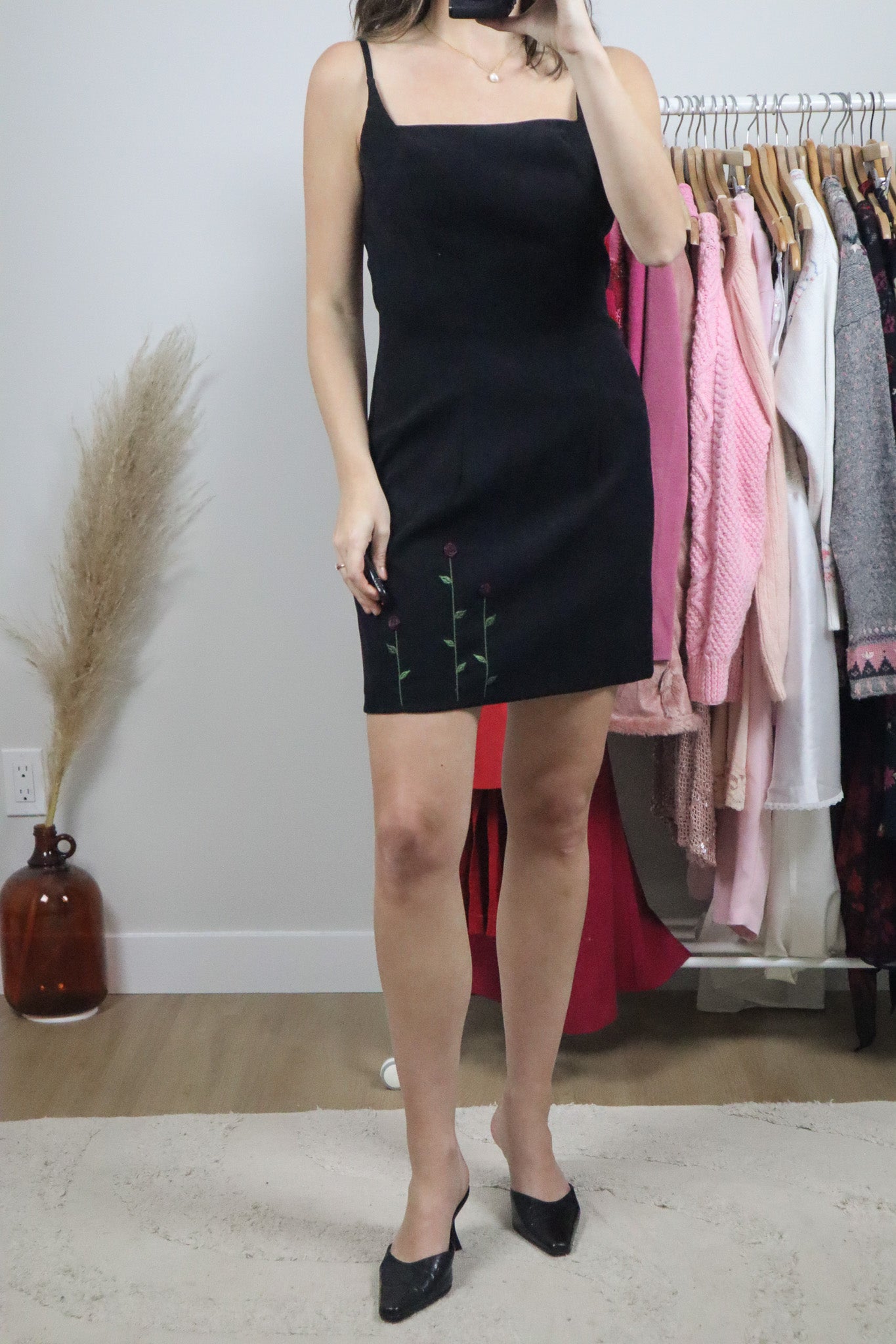 Vintage x Faux Velvet Rose Mini Dress (6/8)