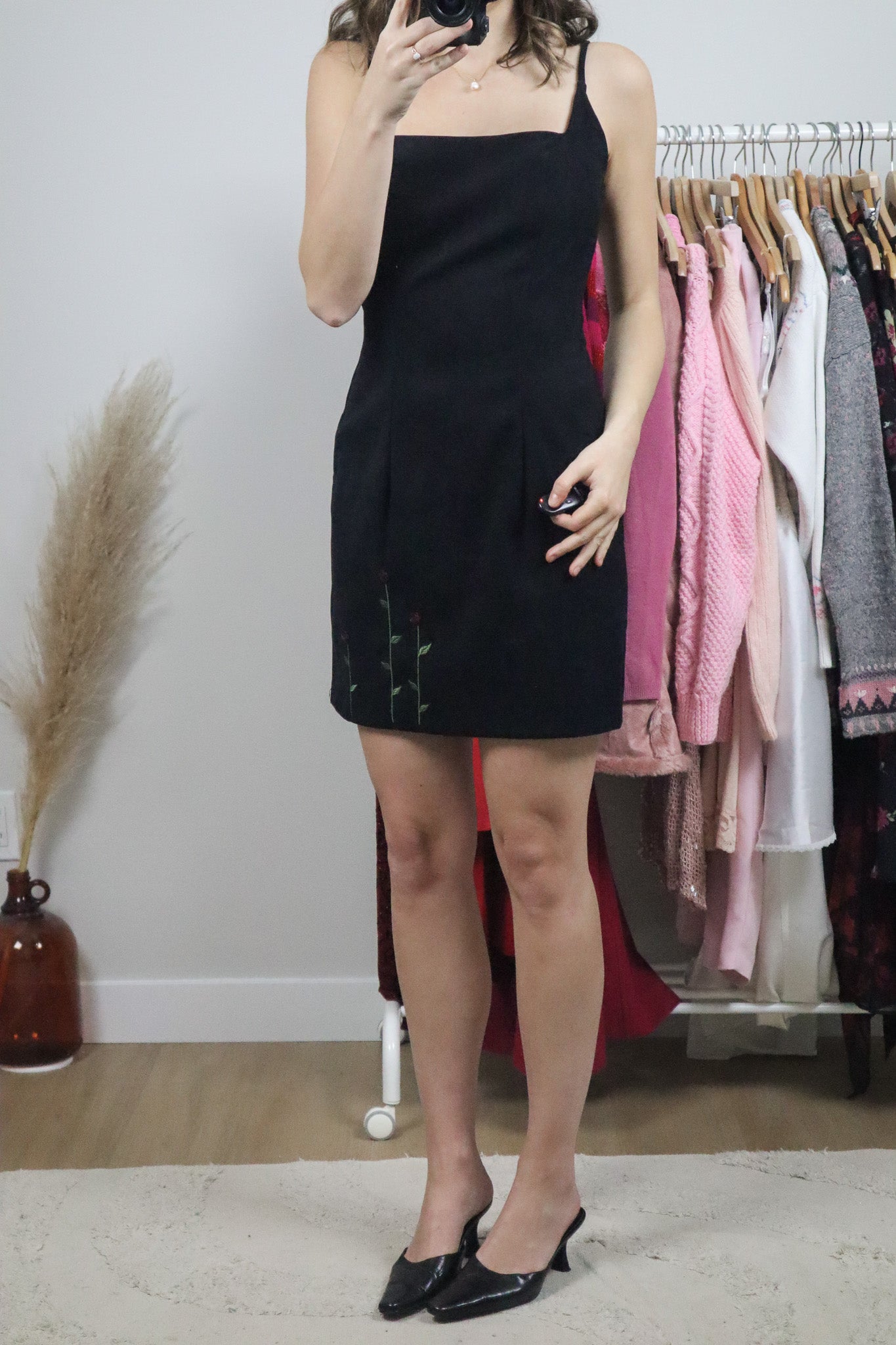 Vintage x Faux Velvet Rose Mini Dress (6/8)