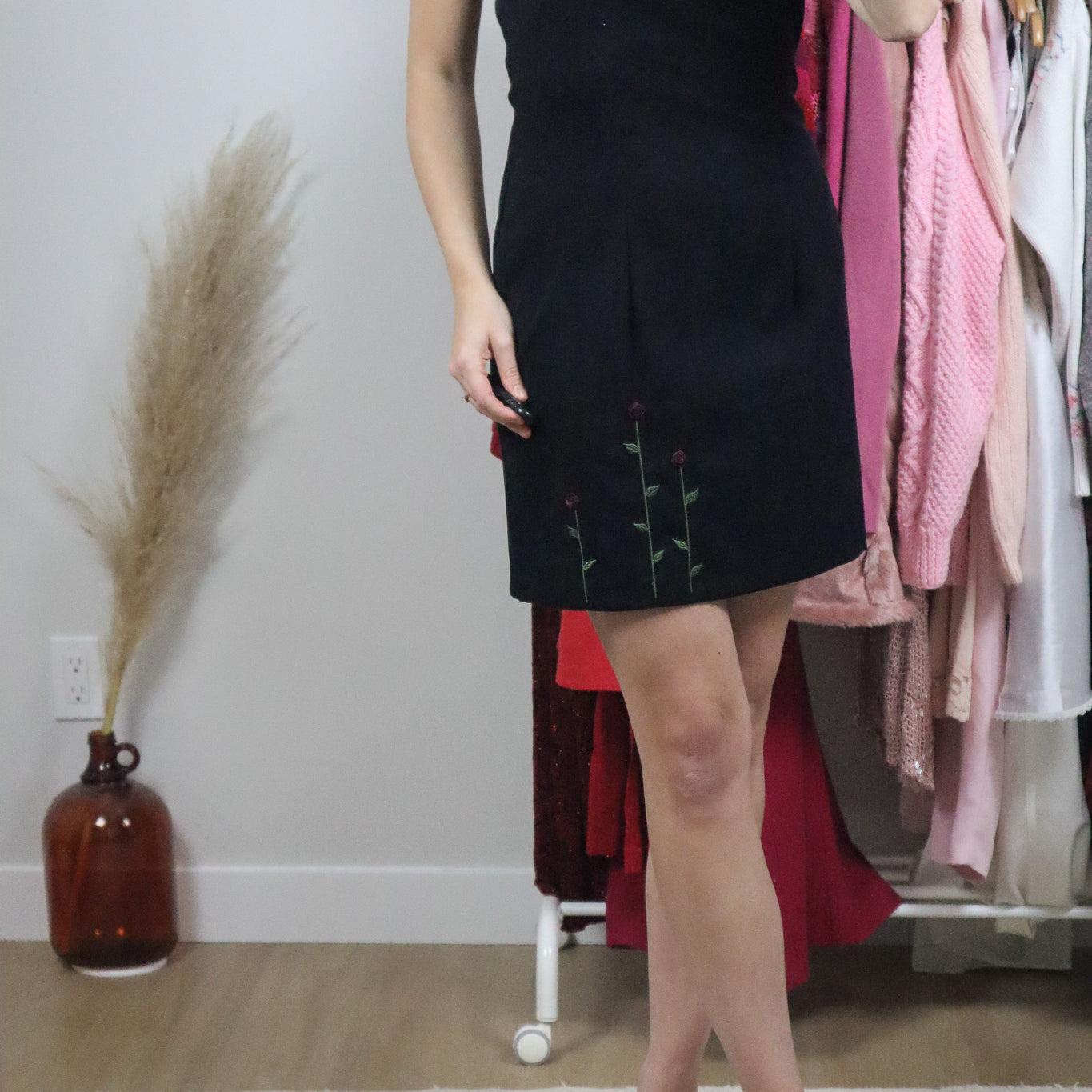 Vintage x Faux Velvet Rose Mini Dress (6/8)