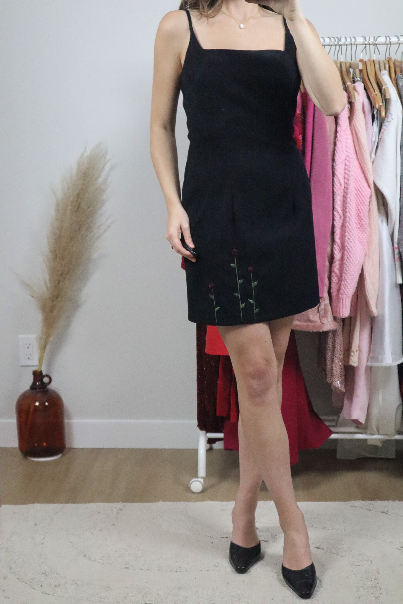 Vintage x Faux Velvet Rose Mini Dress (6/8)