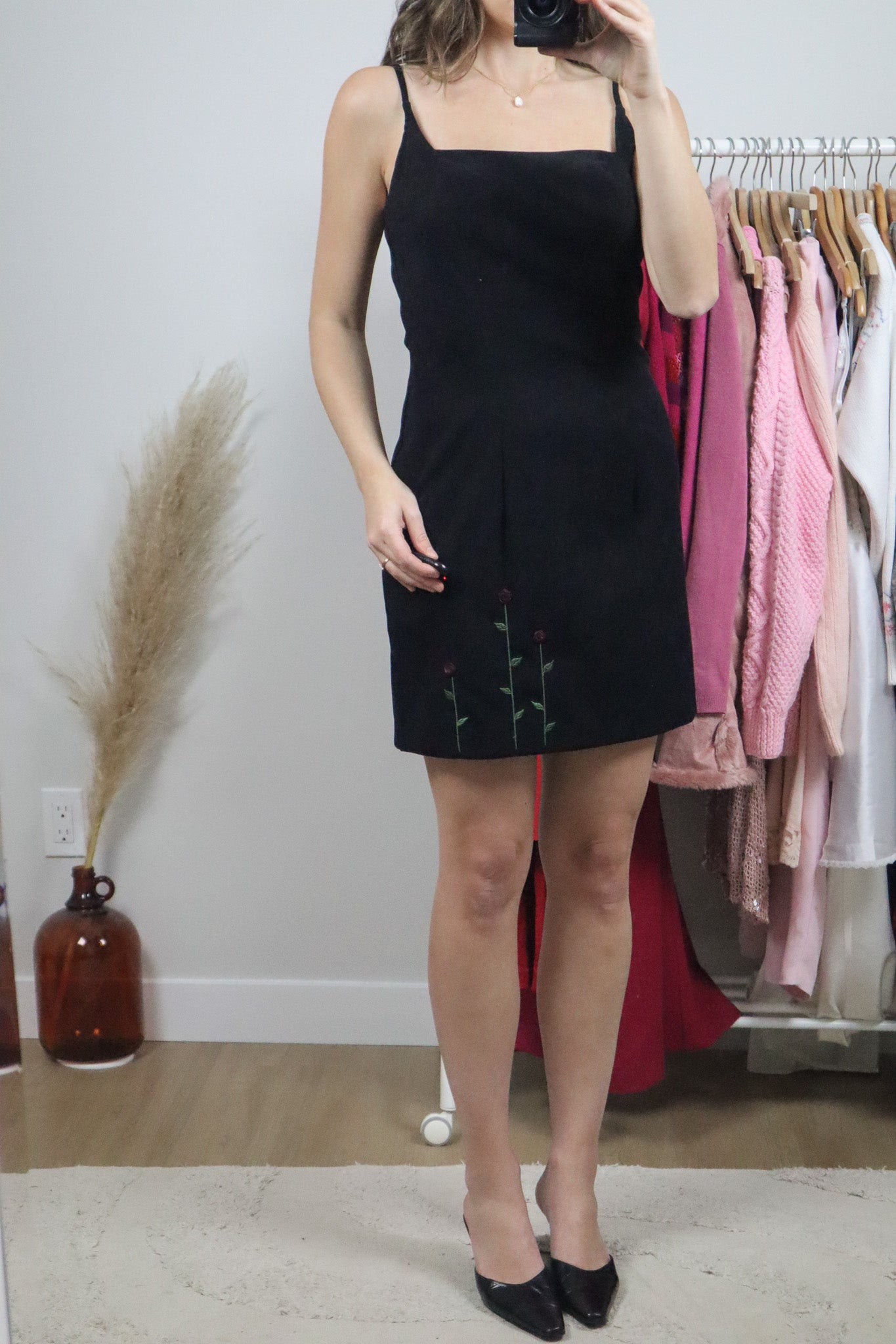Vintage x Faux Velvet Rose Mini Dress (6/8)