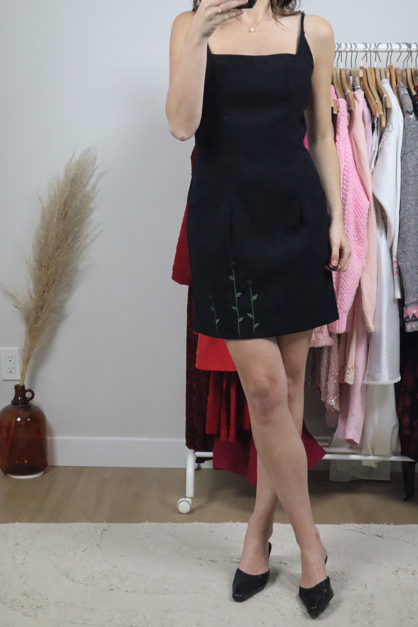 Vintage x Faux Velvet Rose Mini Dress (6/8)