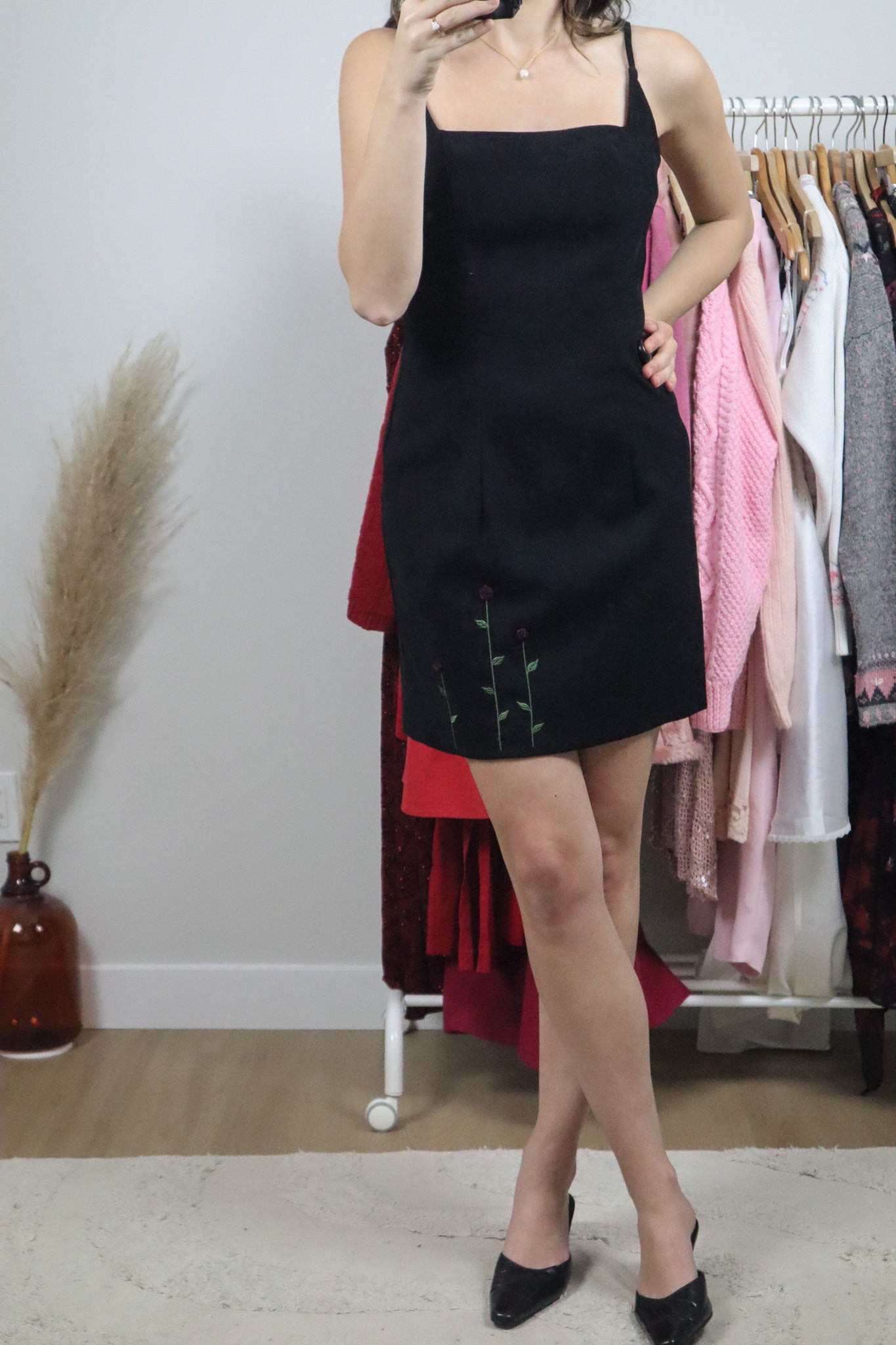 Vintage x Faux Velvet Rose Mini Dress (6/8)