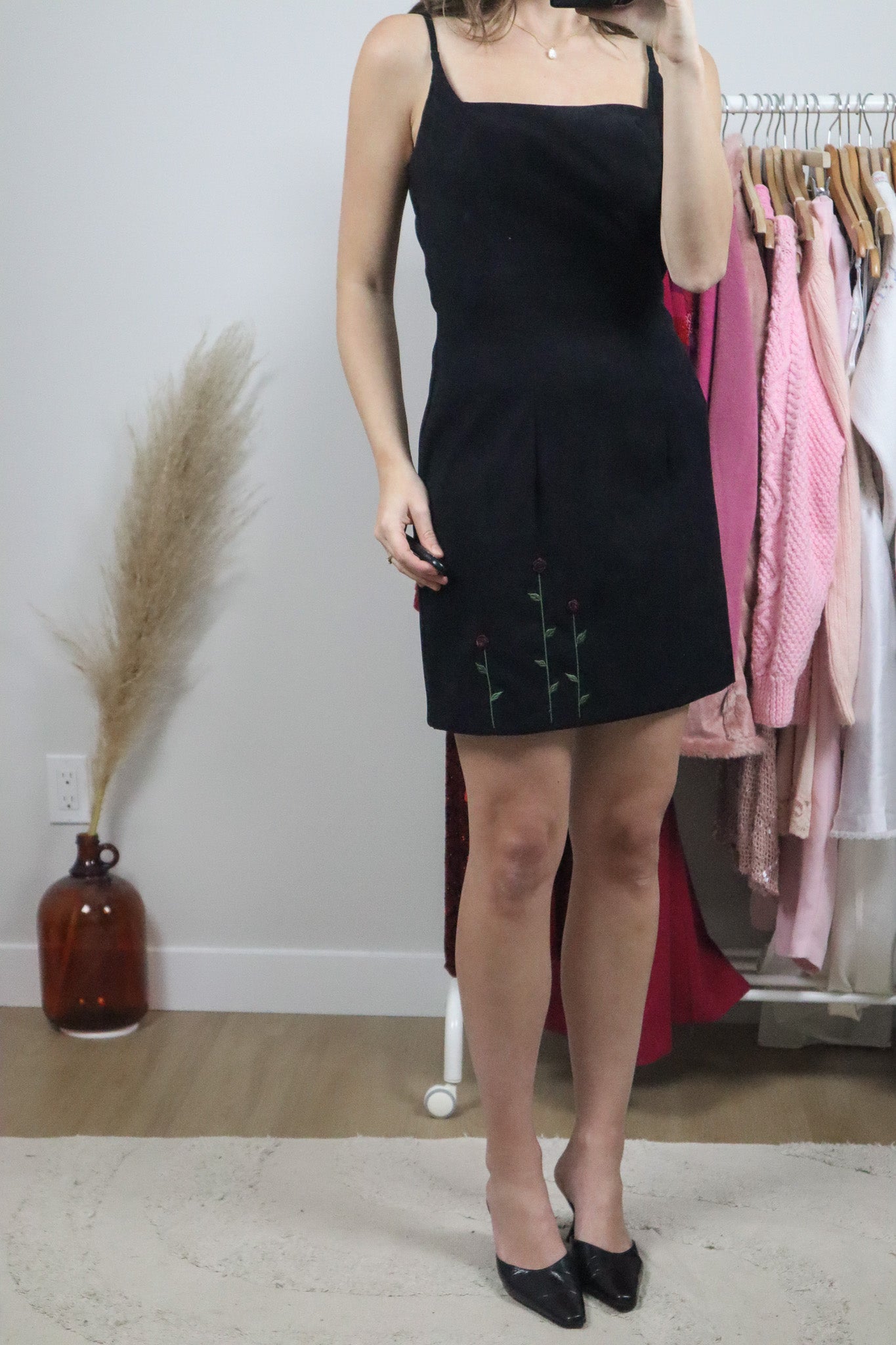 Vintage x Faux Velvet Rose Mini Dress (6/8)