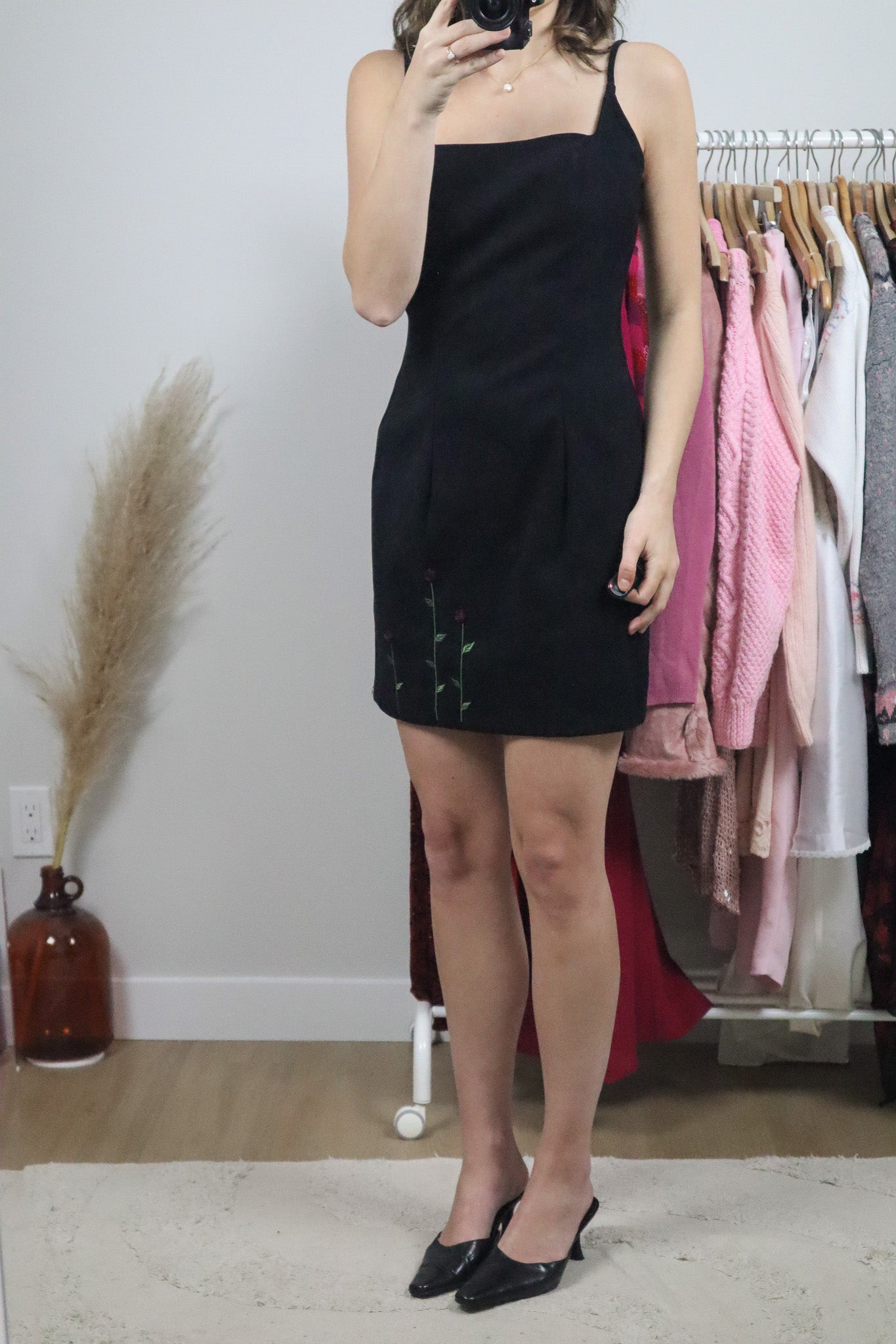 Vintage x Faux Velvet Rose Mini Dress (6/8)
