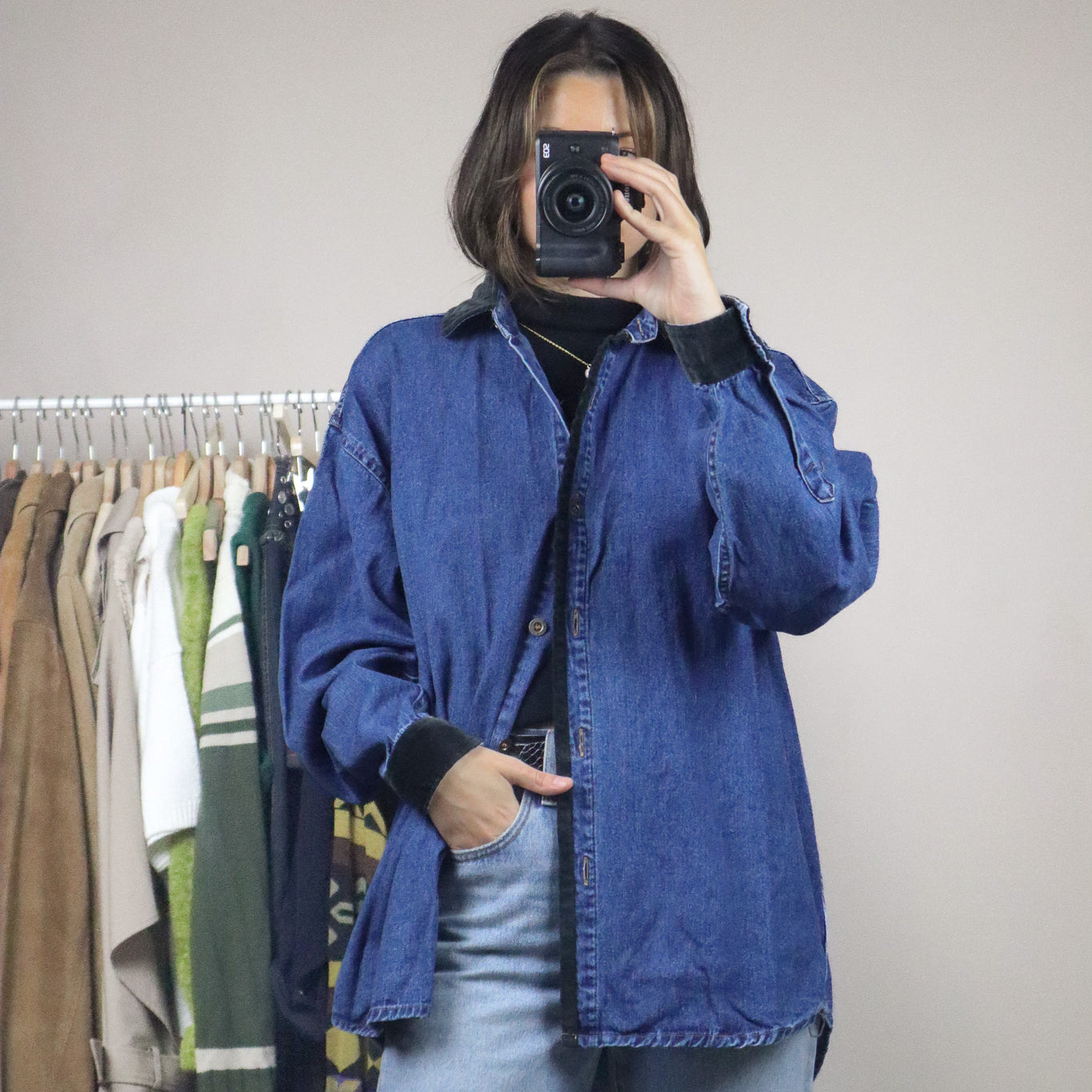Vintage x Denim & Velvet Trim Top (M/L)