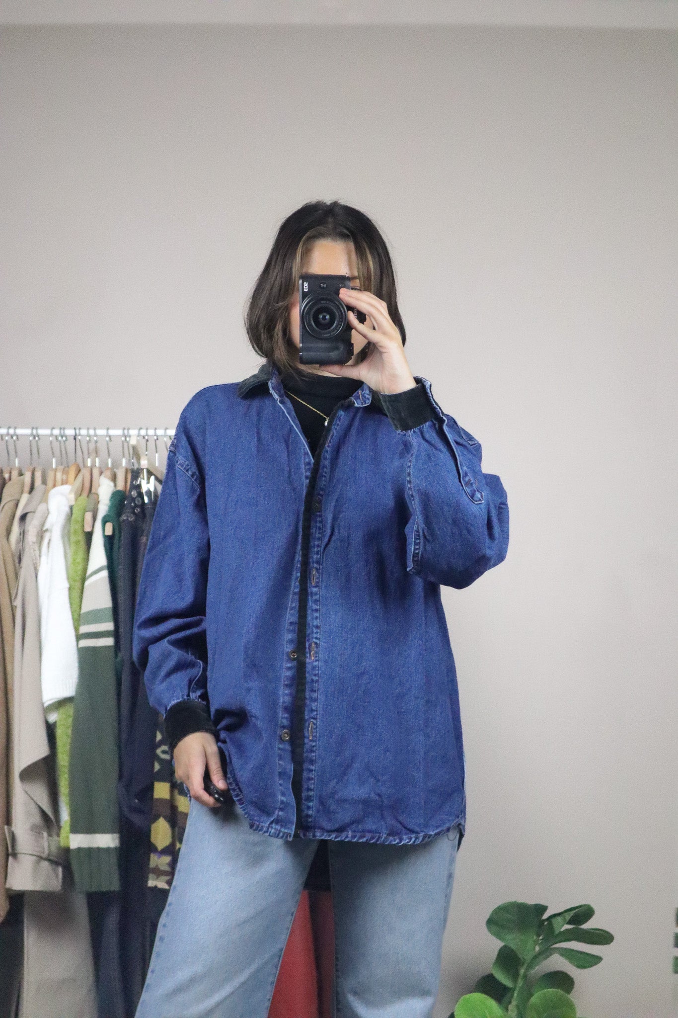 Vintage x Denim & Velvet Trim Top (M/L)