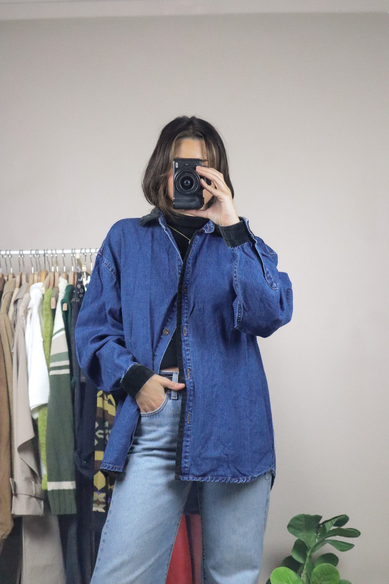 Vintage x Denim & Velvet Trim Top (M/L)
