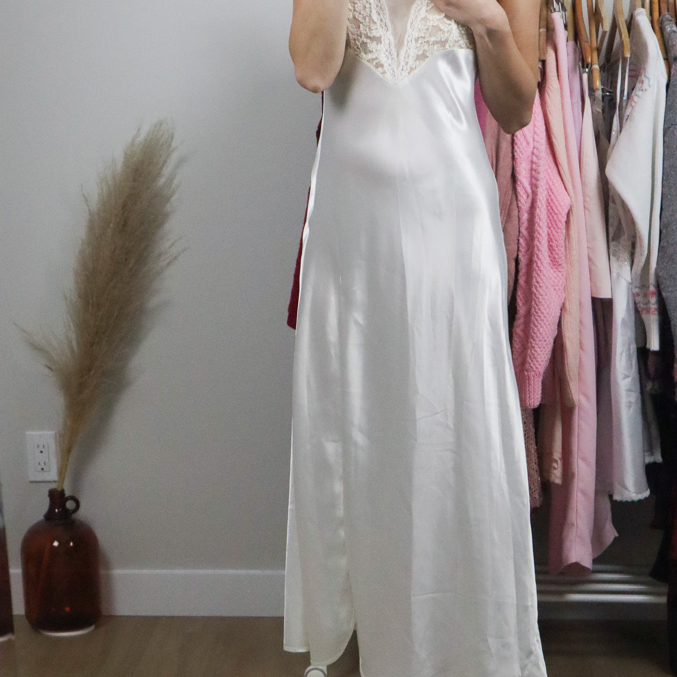 Vintage x Satin & Lace Maxi Dress (S/M)