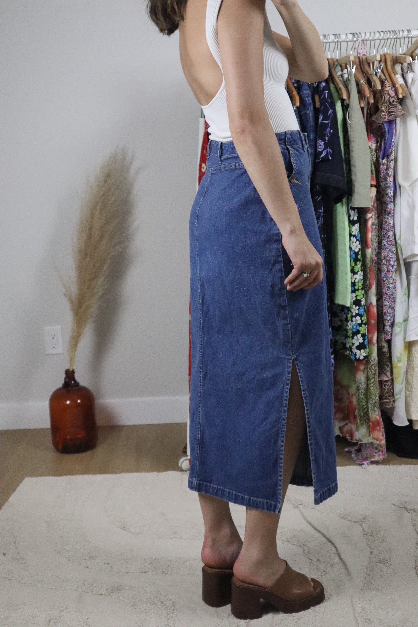 Vintage x Cargo Denim Maxi Skirt (6)