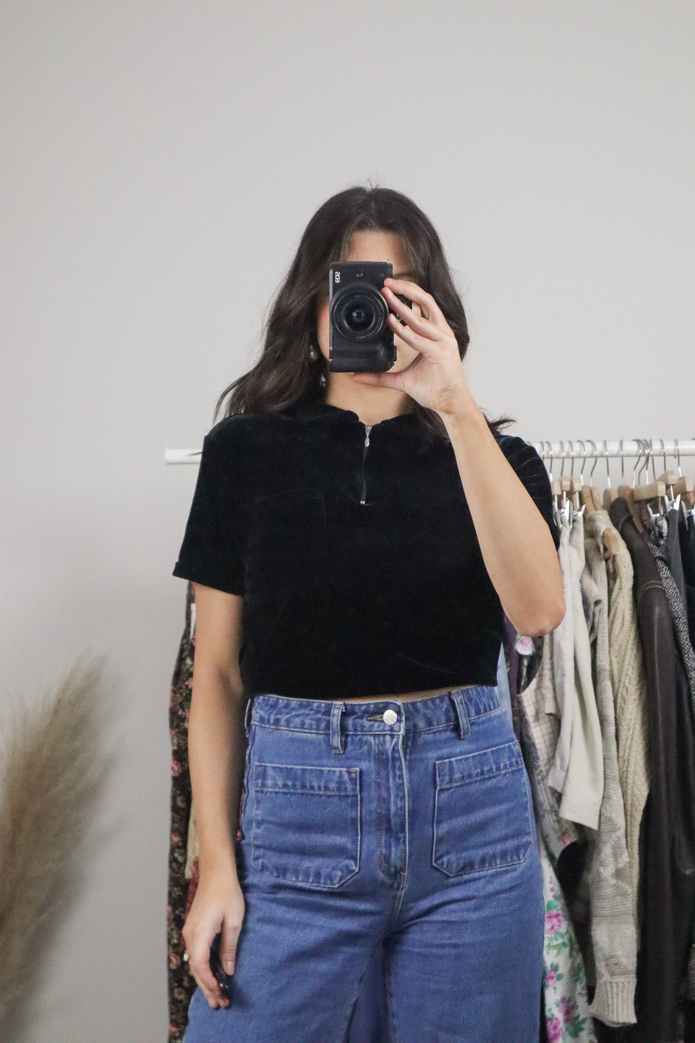 Made in USA x Vintage x Velvet Quater Zip Short-Sleeve (M)