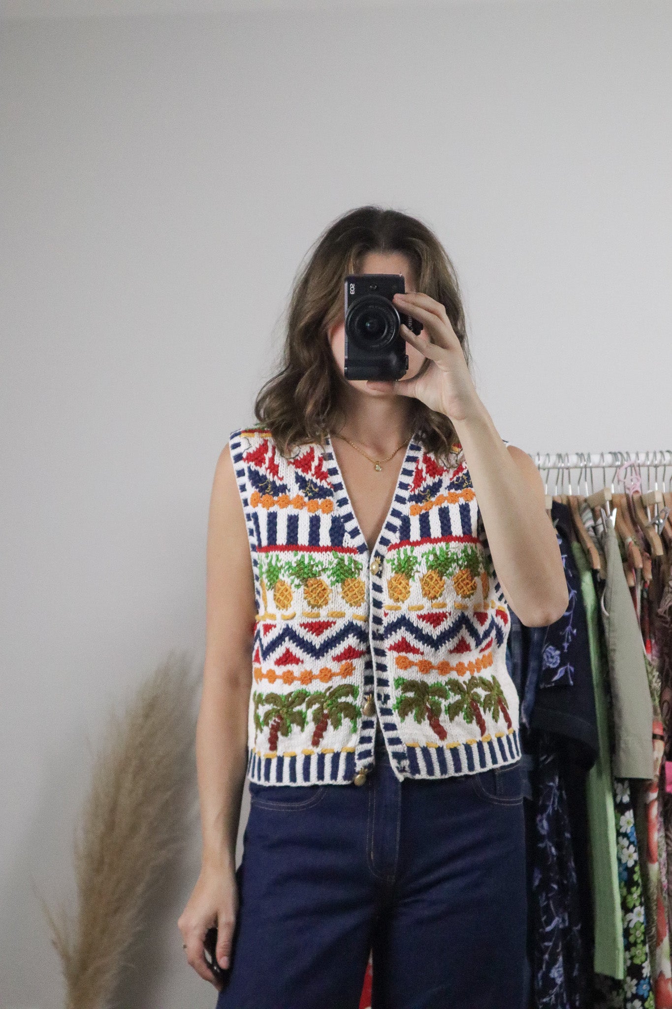 Vintage x Handknit Chunky Graphic Vest (M)