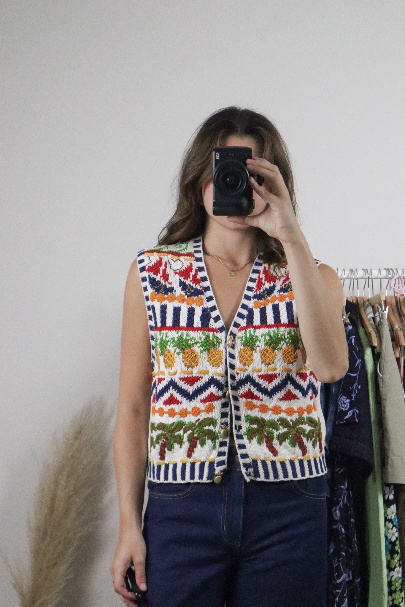 Vintage x Handknit Chunky Graphic Vest (M)