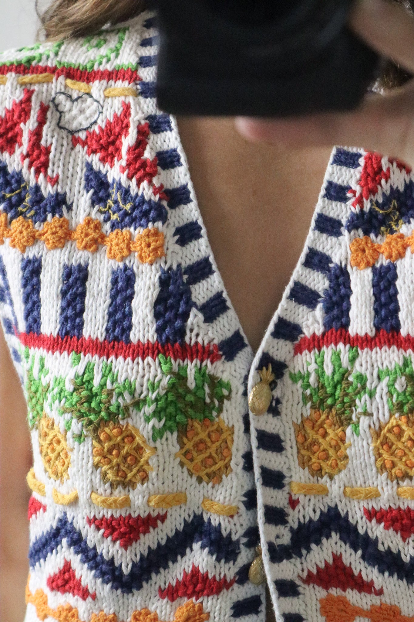 Vintage x Handknit Chunky Graphic Vest (M)