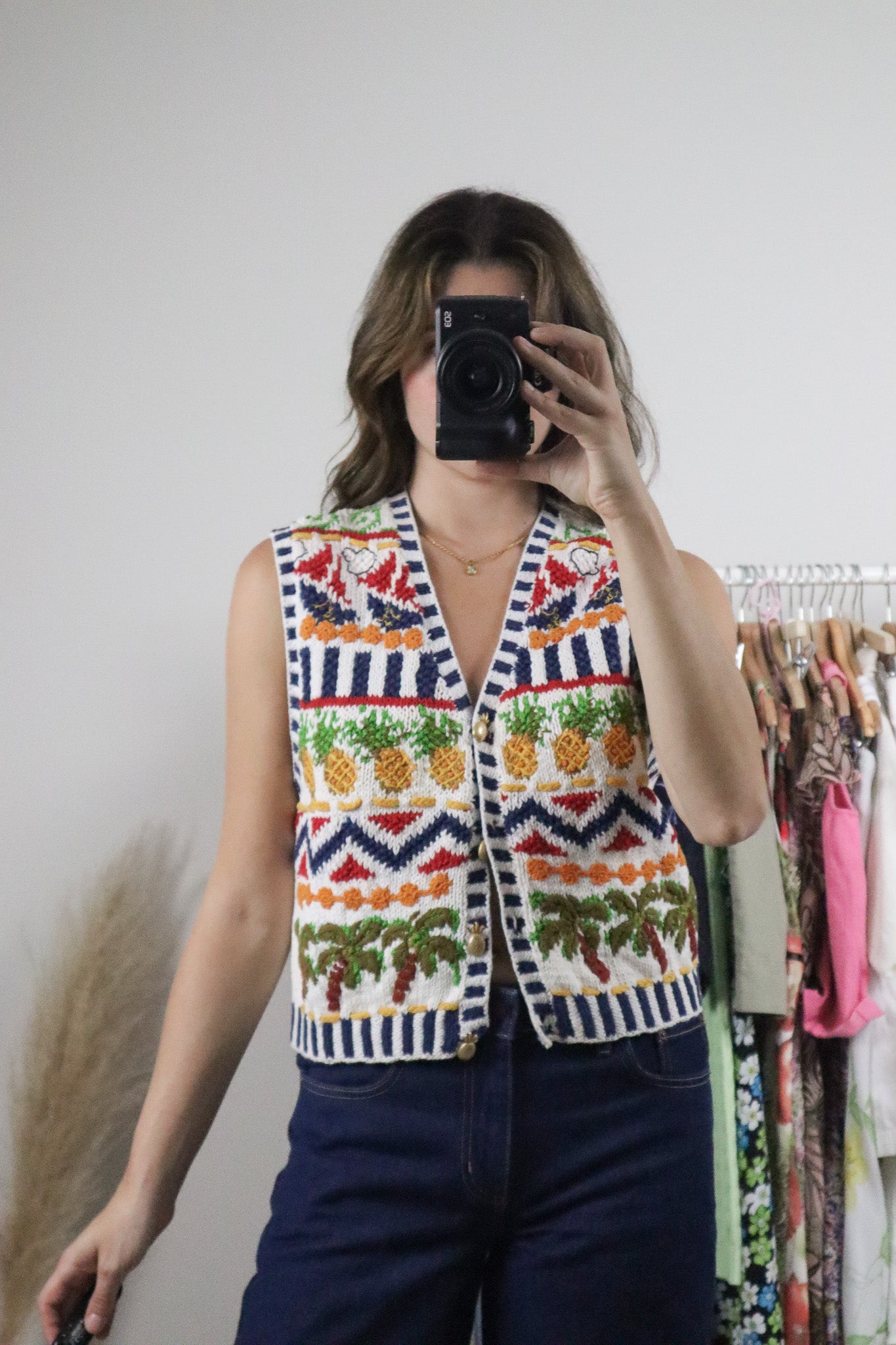 Vintage x Handknit Chunky Graphic Vest (M)