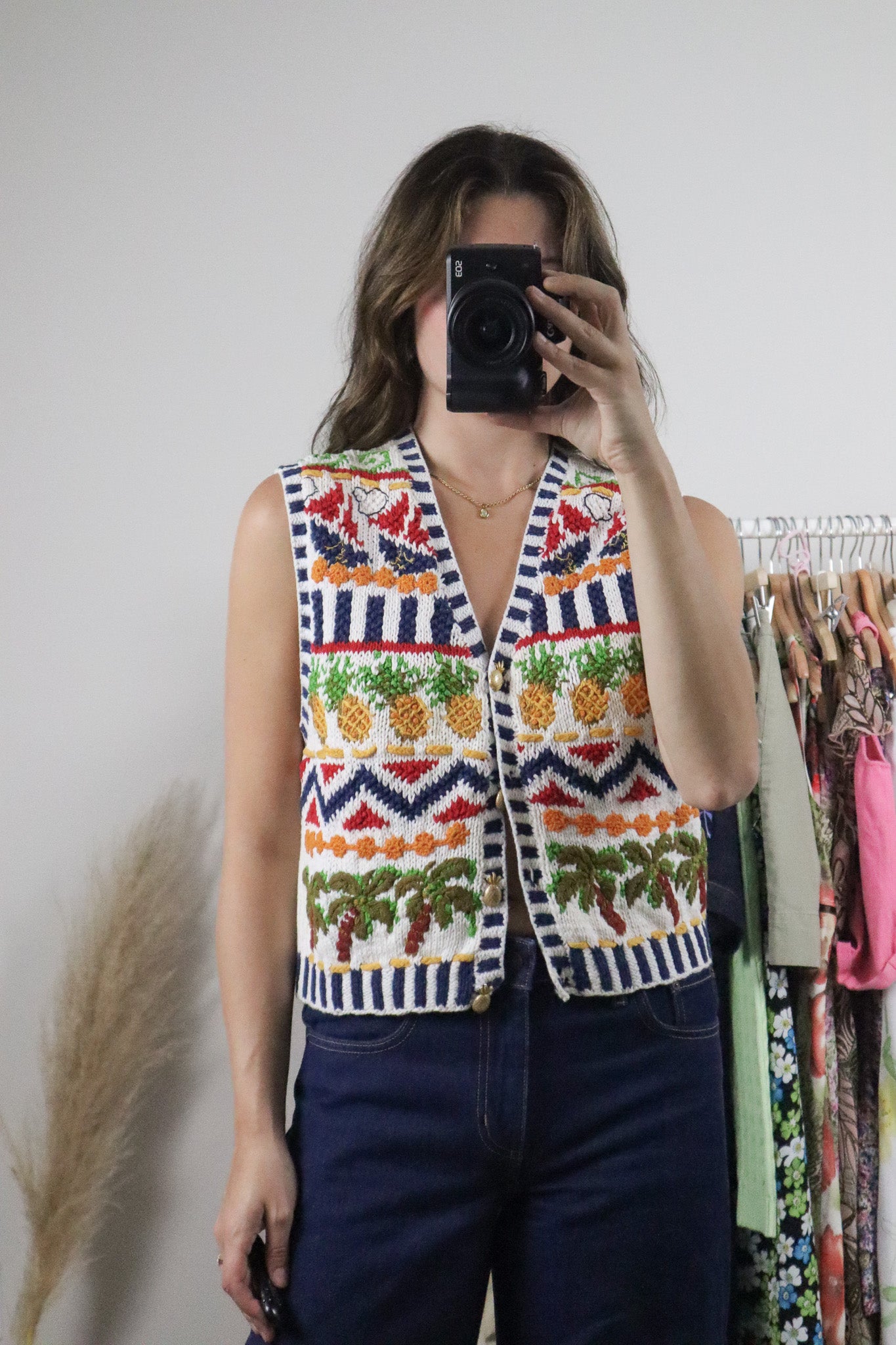 Vintage x Handknit Chunky Graphic Vest (M)