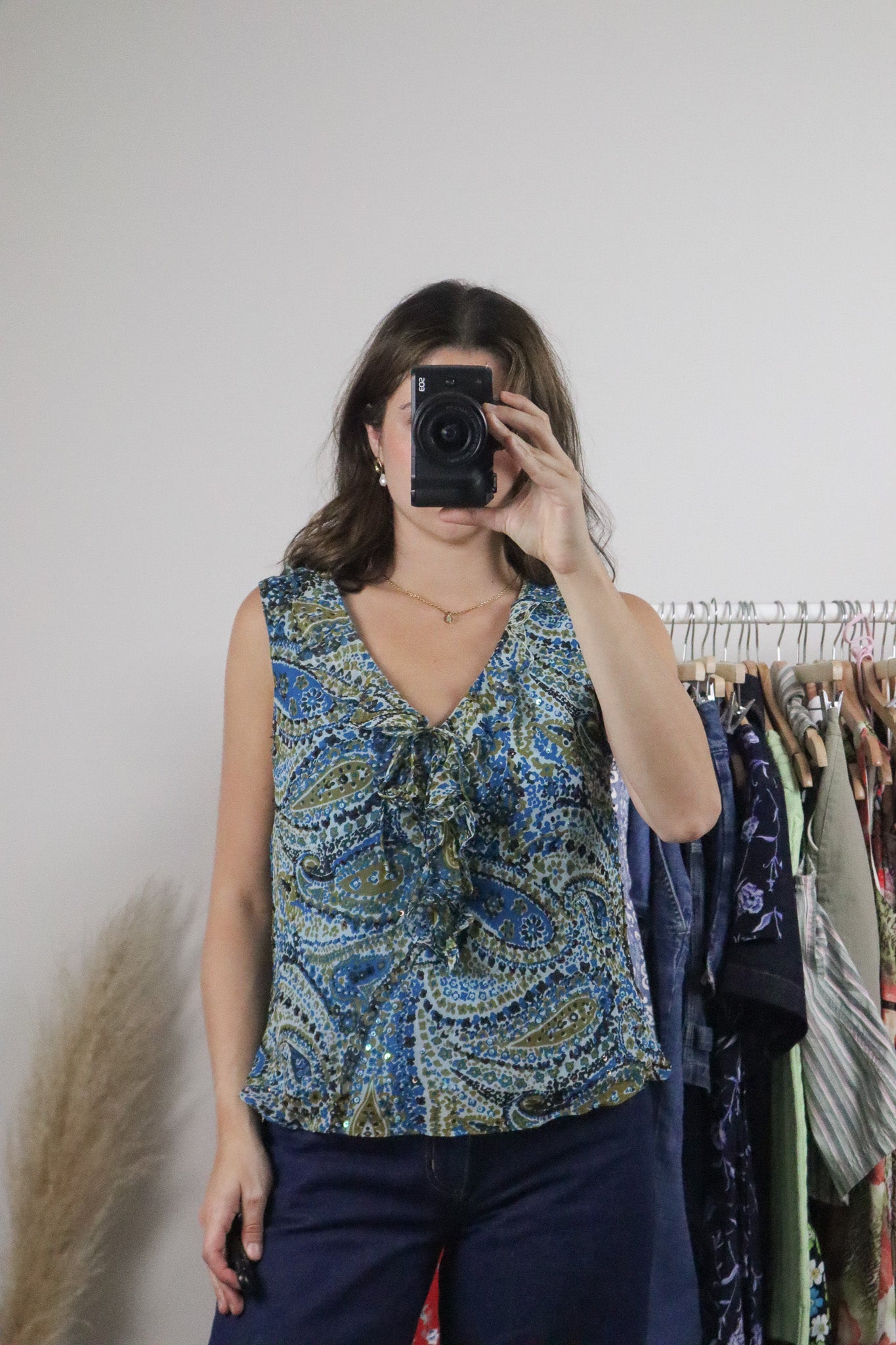 Vintage x Silk Beaded/Sequin Top (M)