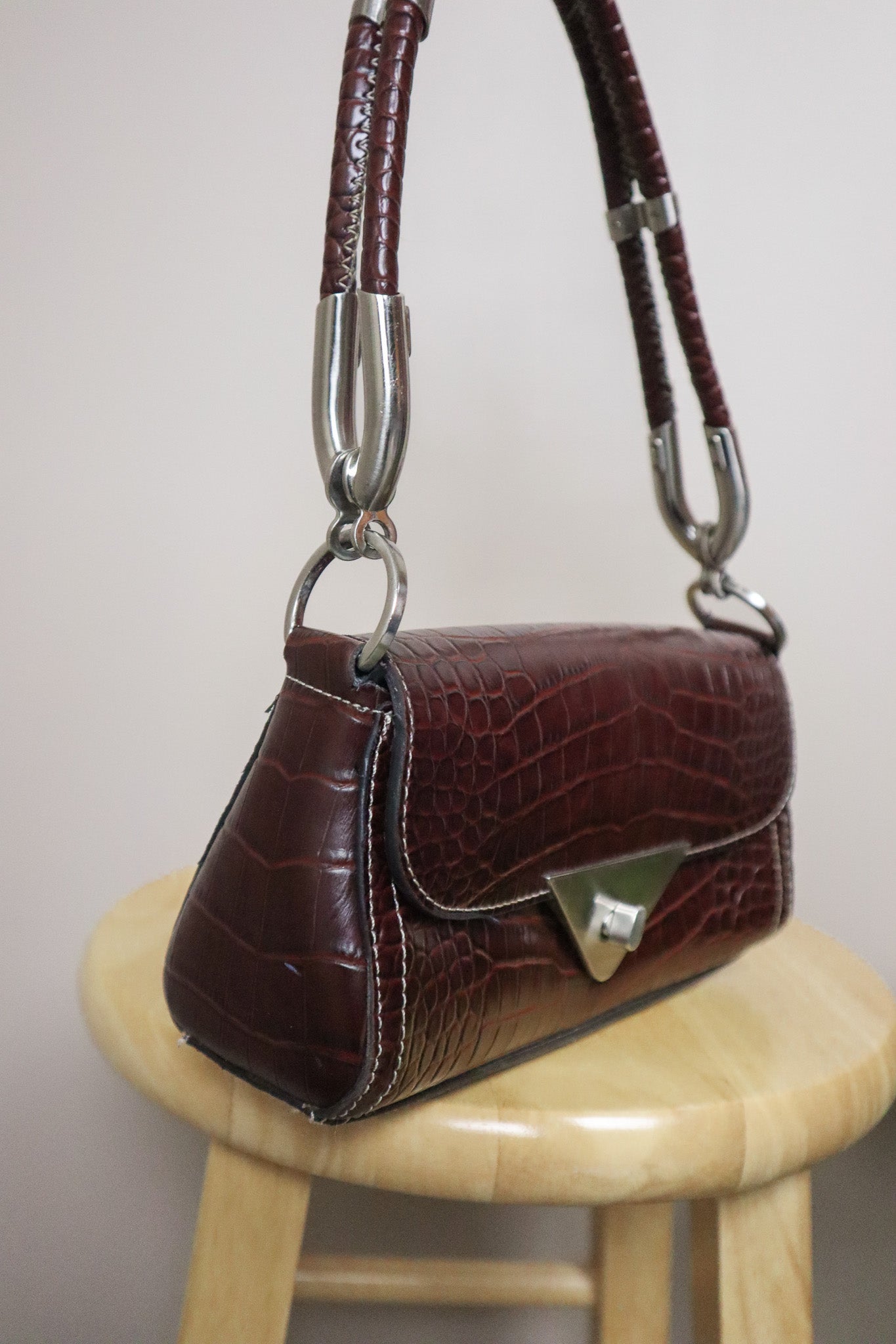 Vintage x Faux Leather Croc Shoulder Purse