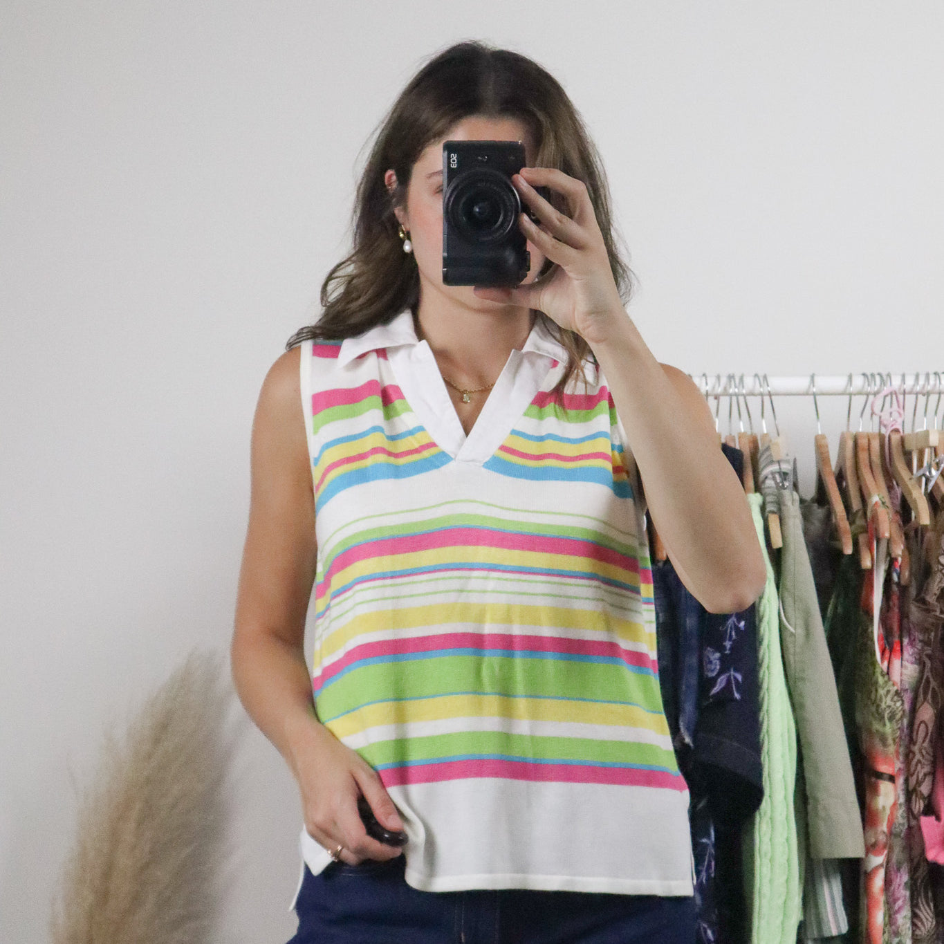Vintage x Striped Collared Top (M)