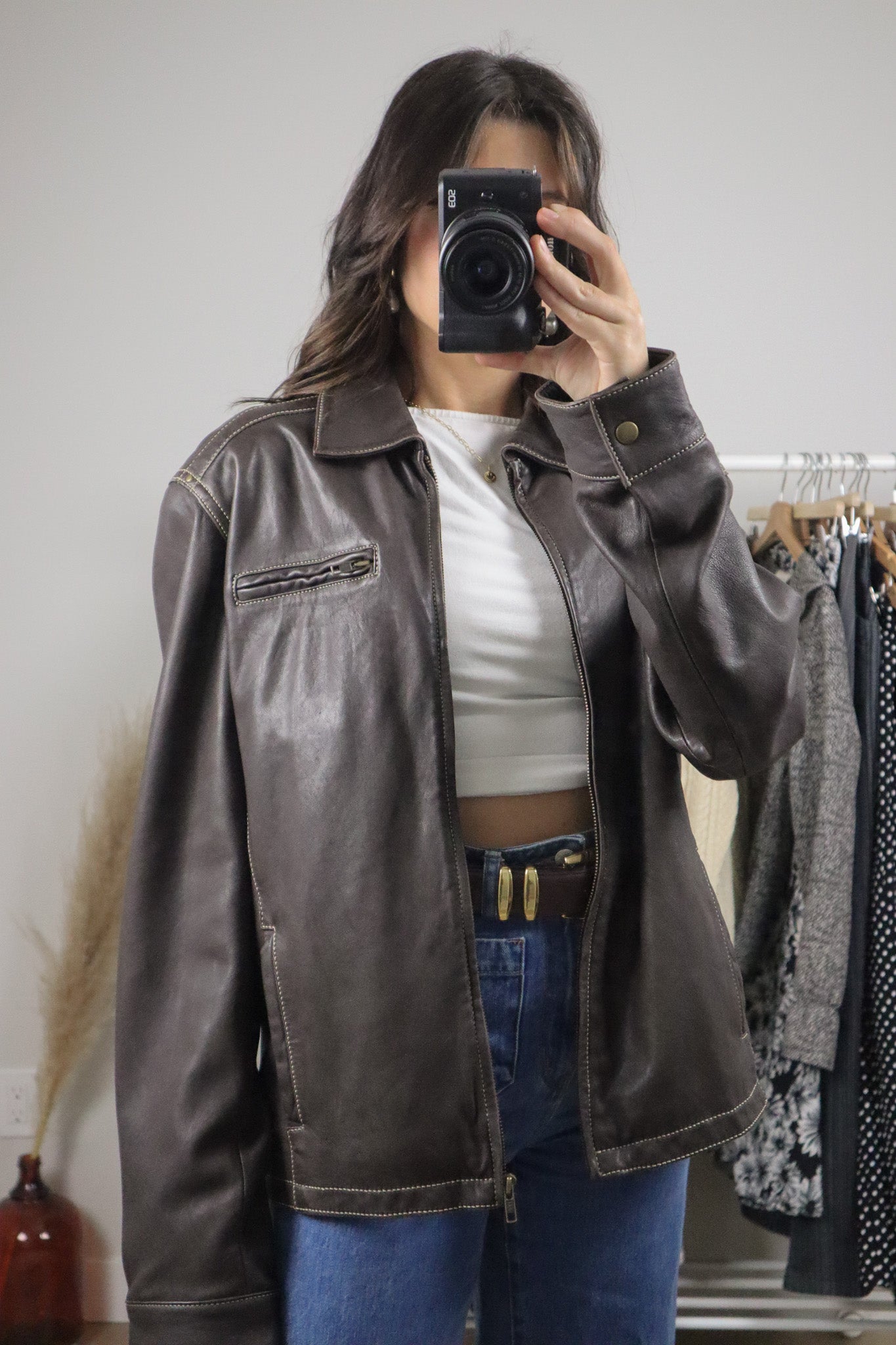 Vintage x Danier x Collared Leather Jacket (L)