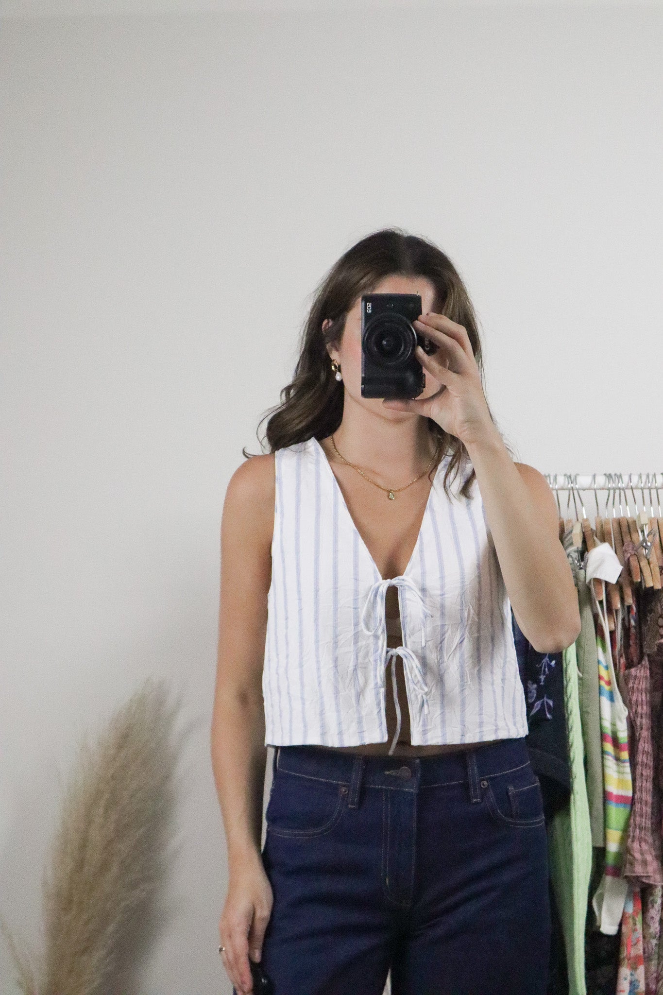 Modern x Tie Crinkle Striped Cropped Top (S)