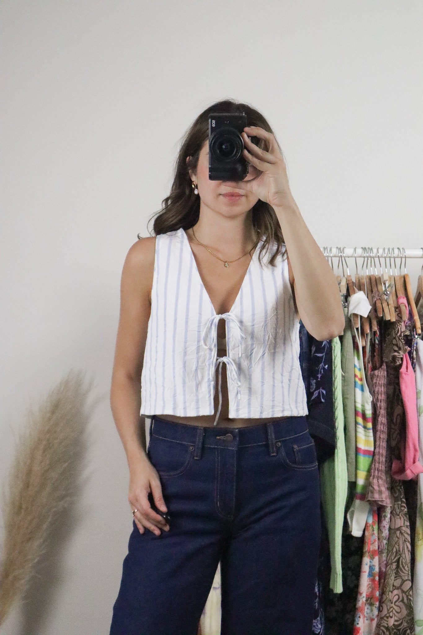 Modern x Tie Crinkle Striped Cropped Top (S)