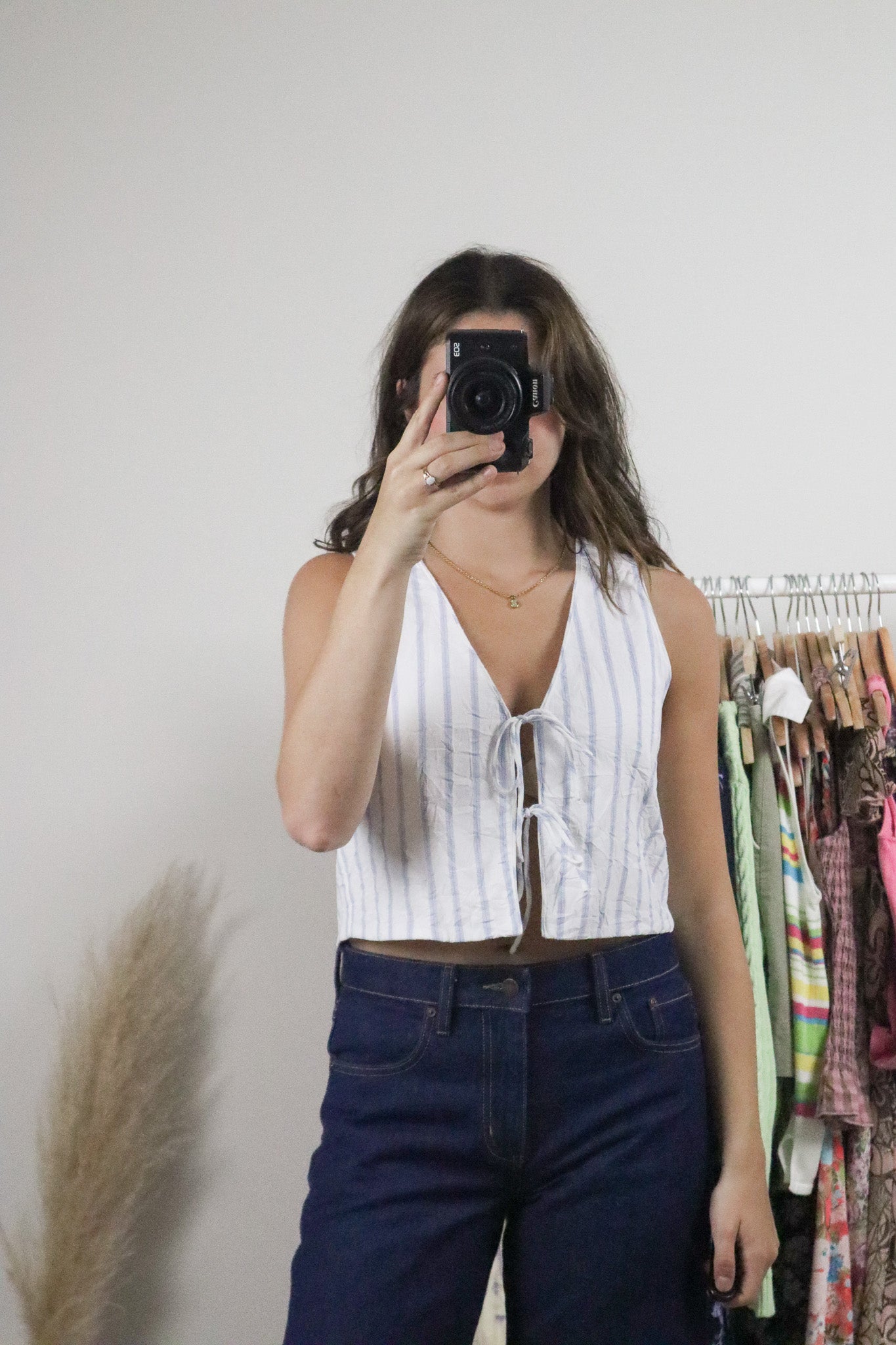 Modern x Tie Crinkle Striped Cropped Top (S)