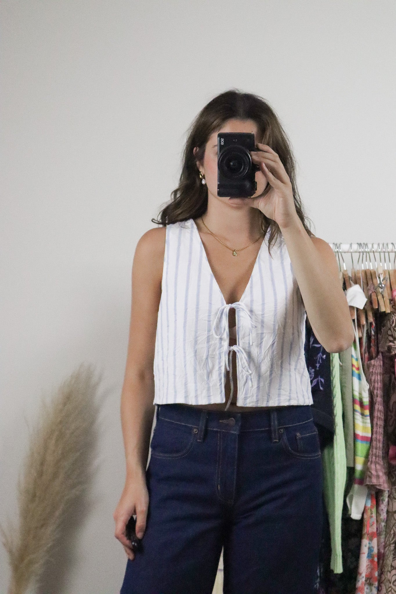 Modern x Tie Crinkle Striped Cropped Top (S)