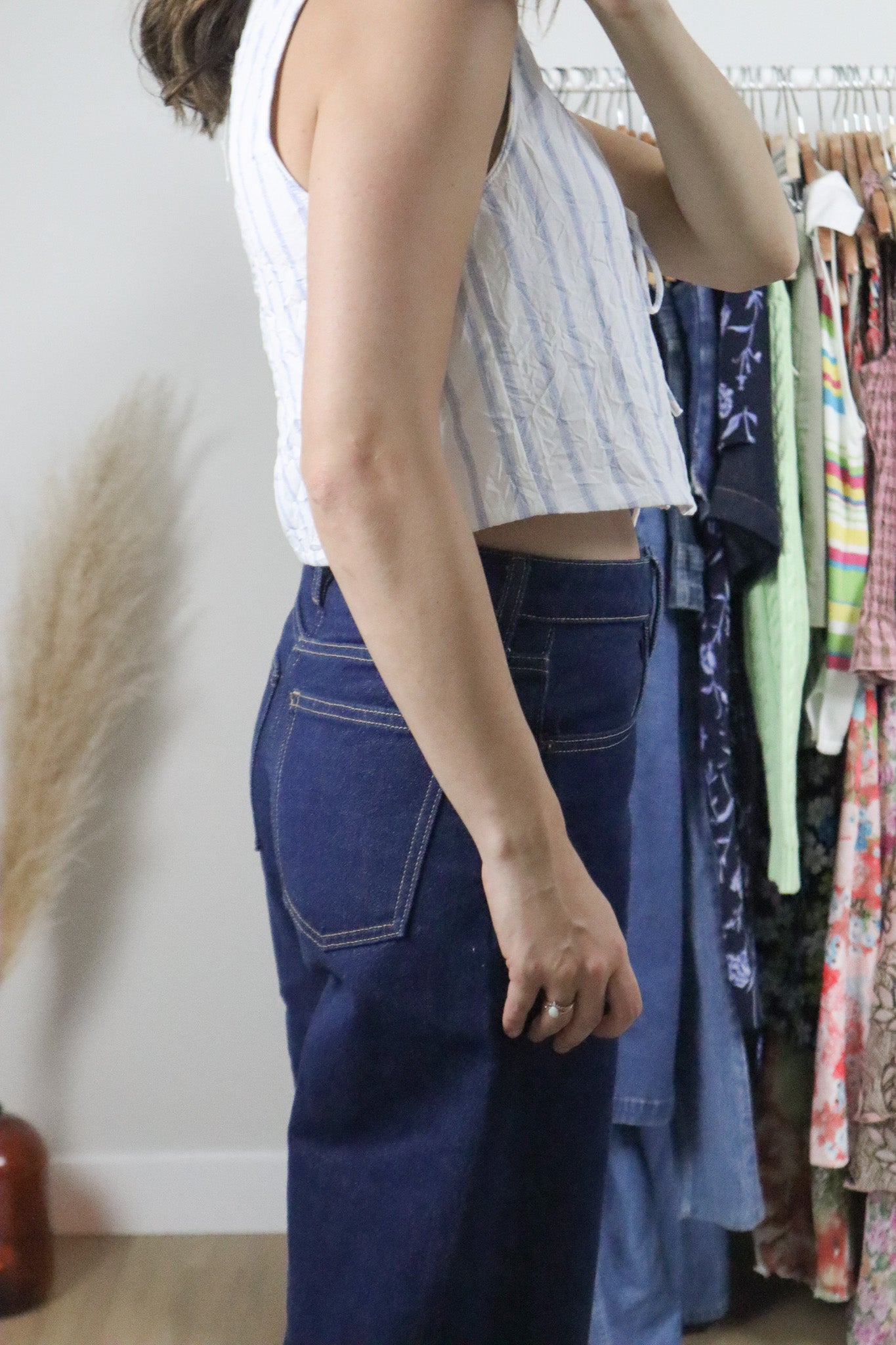 Modern x Tie Crinkle Striped Cropped Top (S)