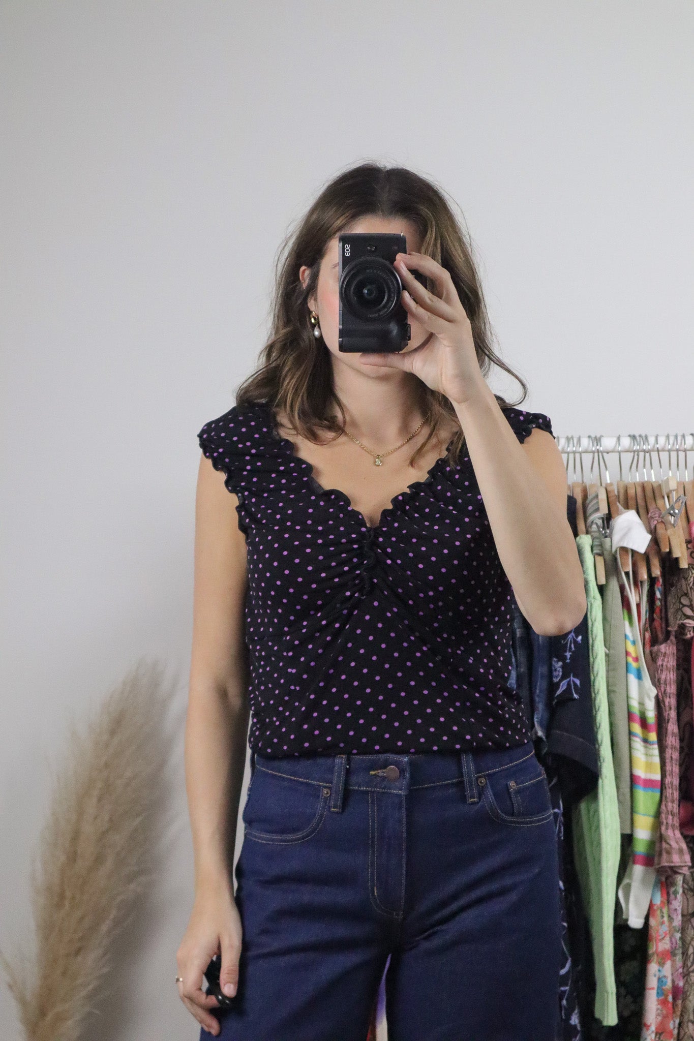 Made in Canada x Vintage x Polka Dot Milkmaid Top (L)