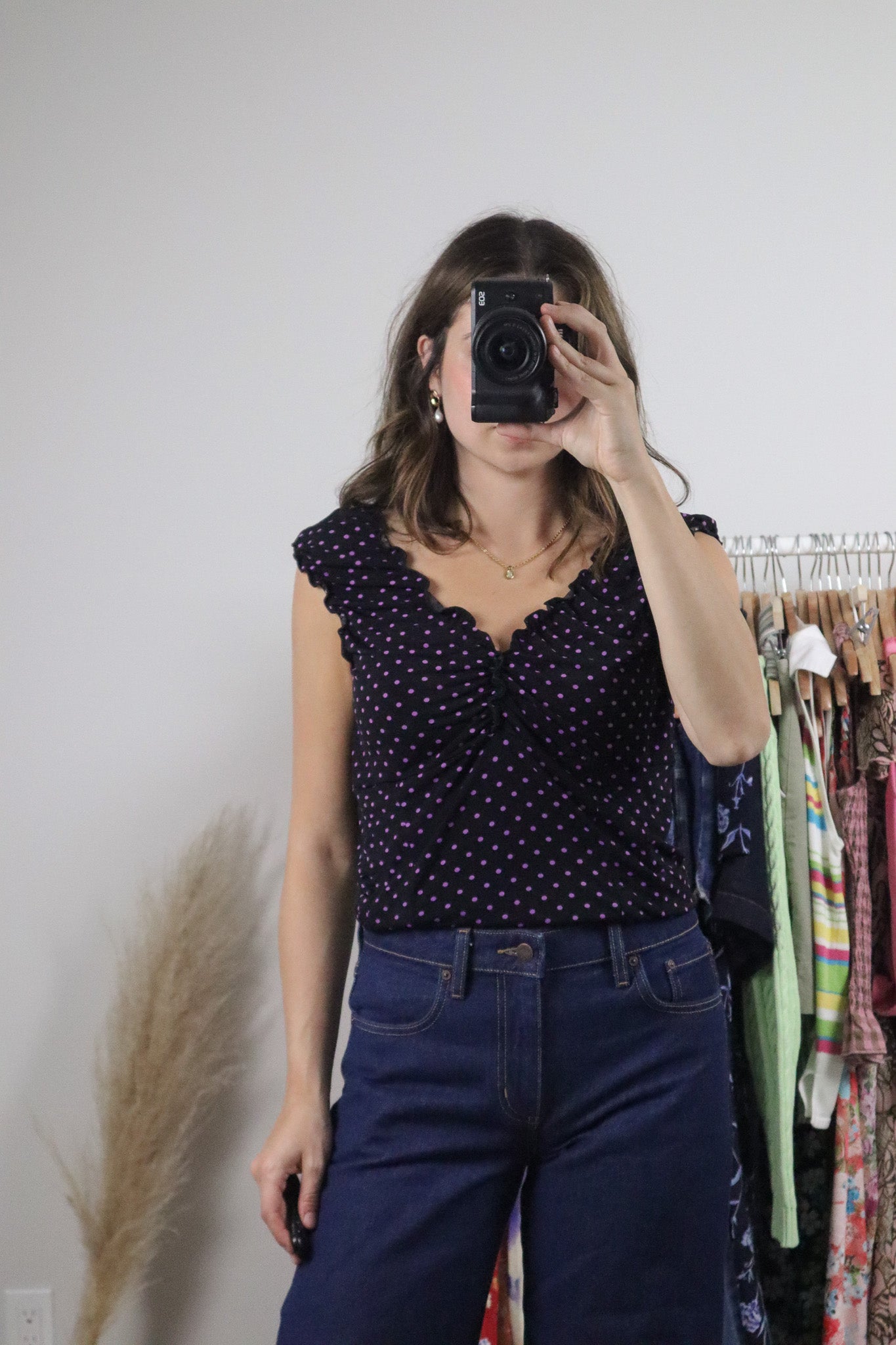 Made in Canada x Vintage x Polka Dot Milkmaid Top (L)