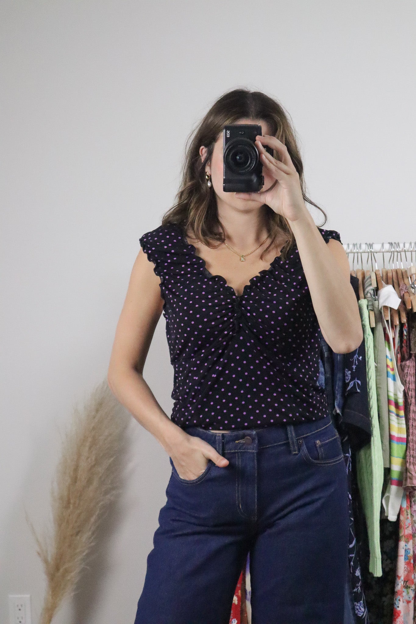 Made in Canada x Vintage x Polka Dot Milkmaid Top (L)